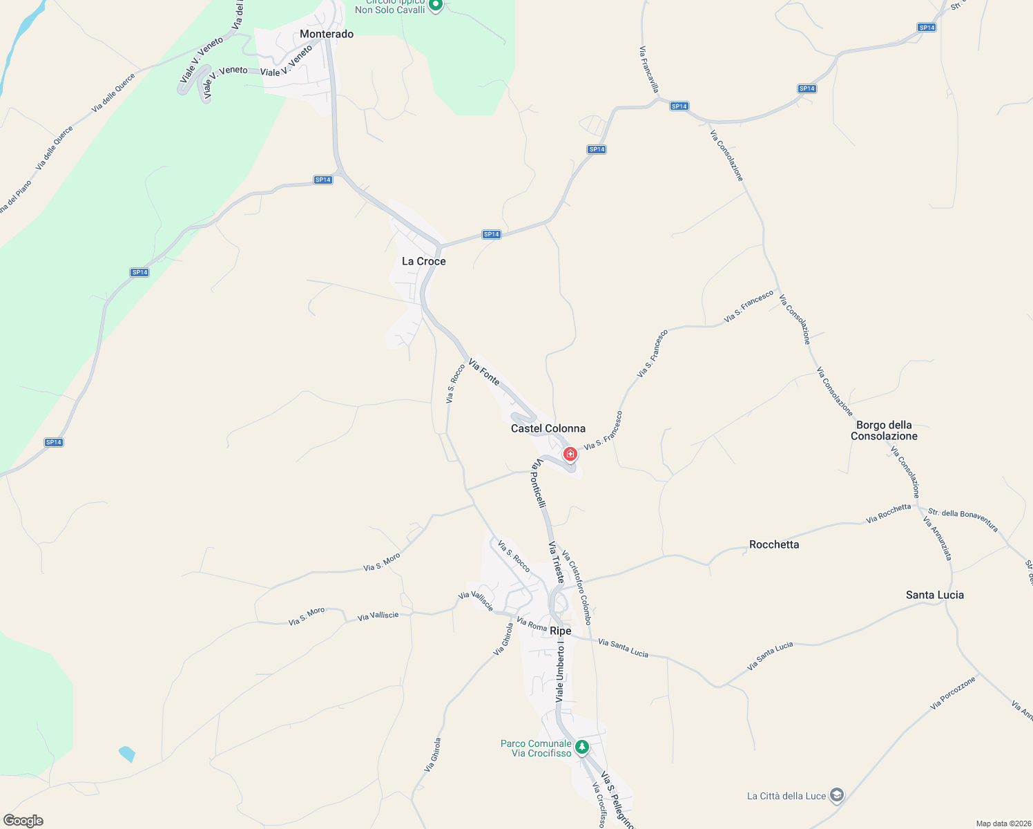 map of restaurants, bars, coffee shops, grocery stores, and more near 12 Via Guglielmo Marconi in Castel Colonna