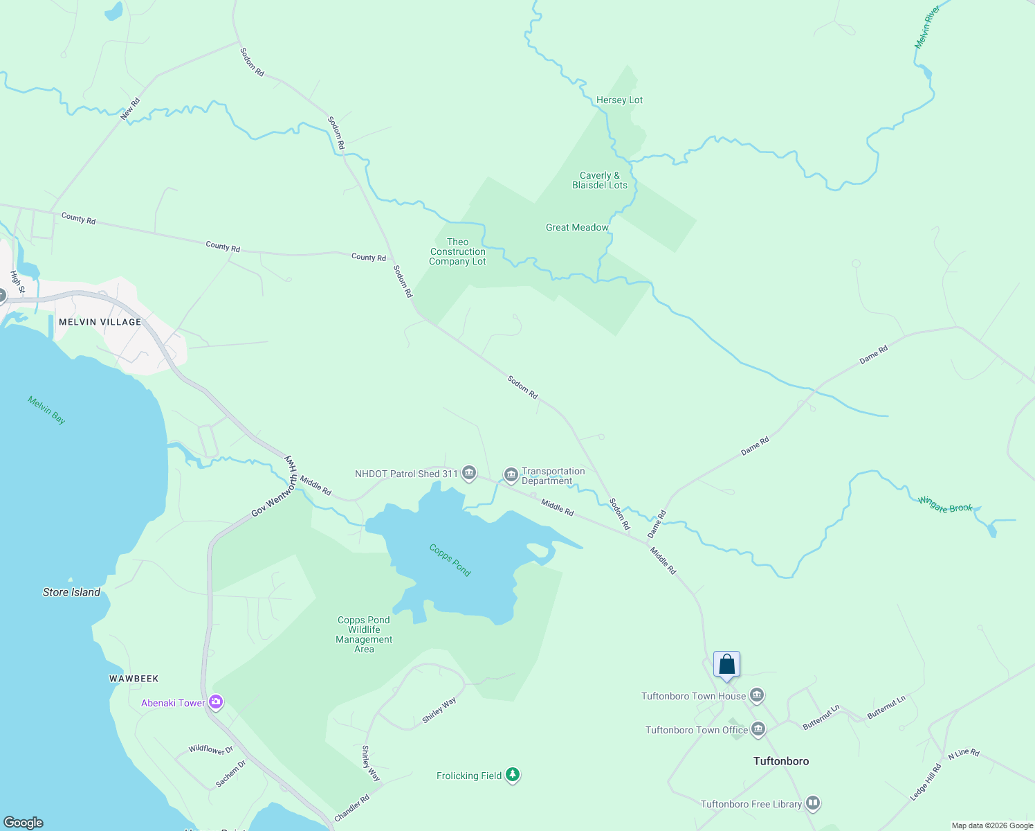 map of restaurants, bars, coffee shops, grocery stores, and more near 40 Sodom Road in Tuftonboro