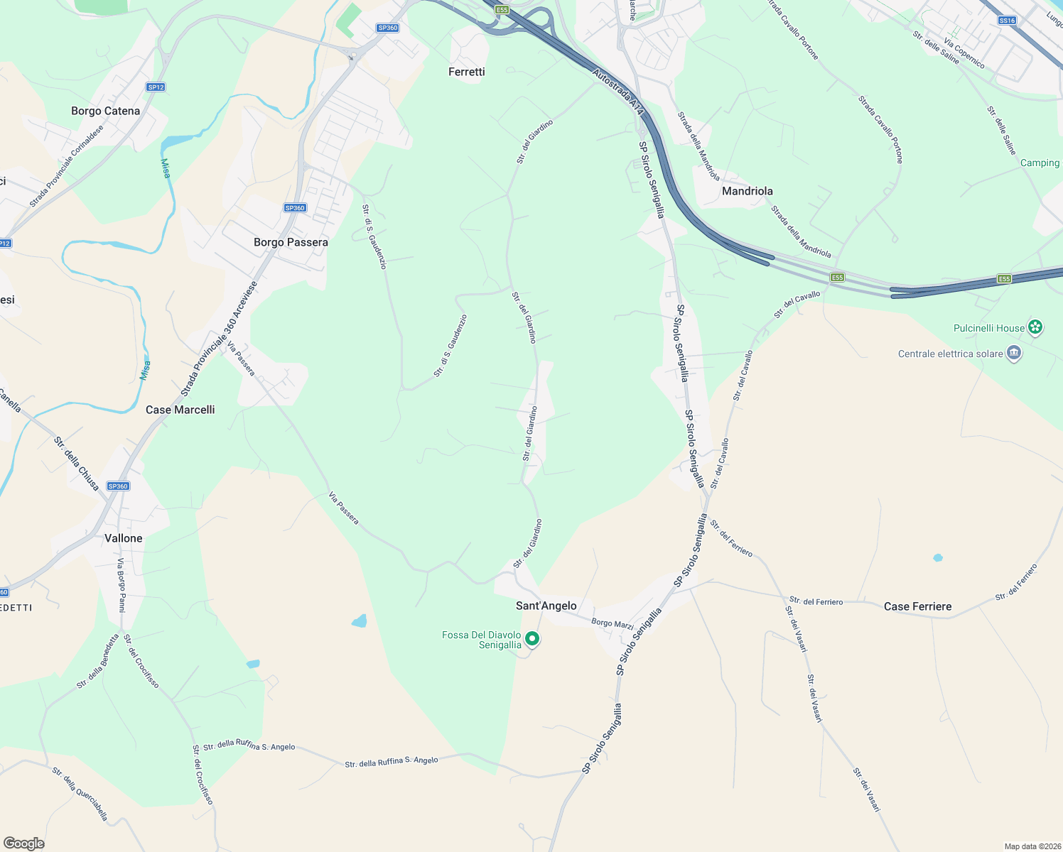 map of restaurants, bars, coffee shops, grocery stores, and more near 177A Strada del Giardino in Provincia di Ancona