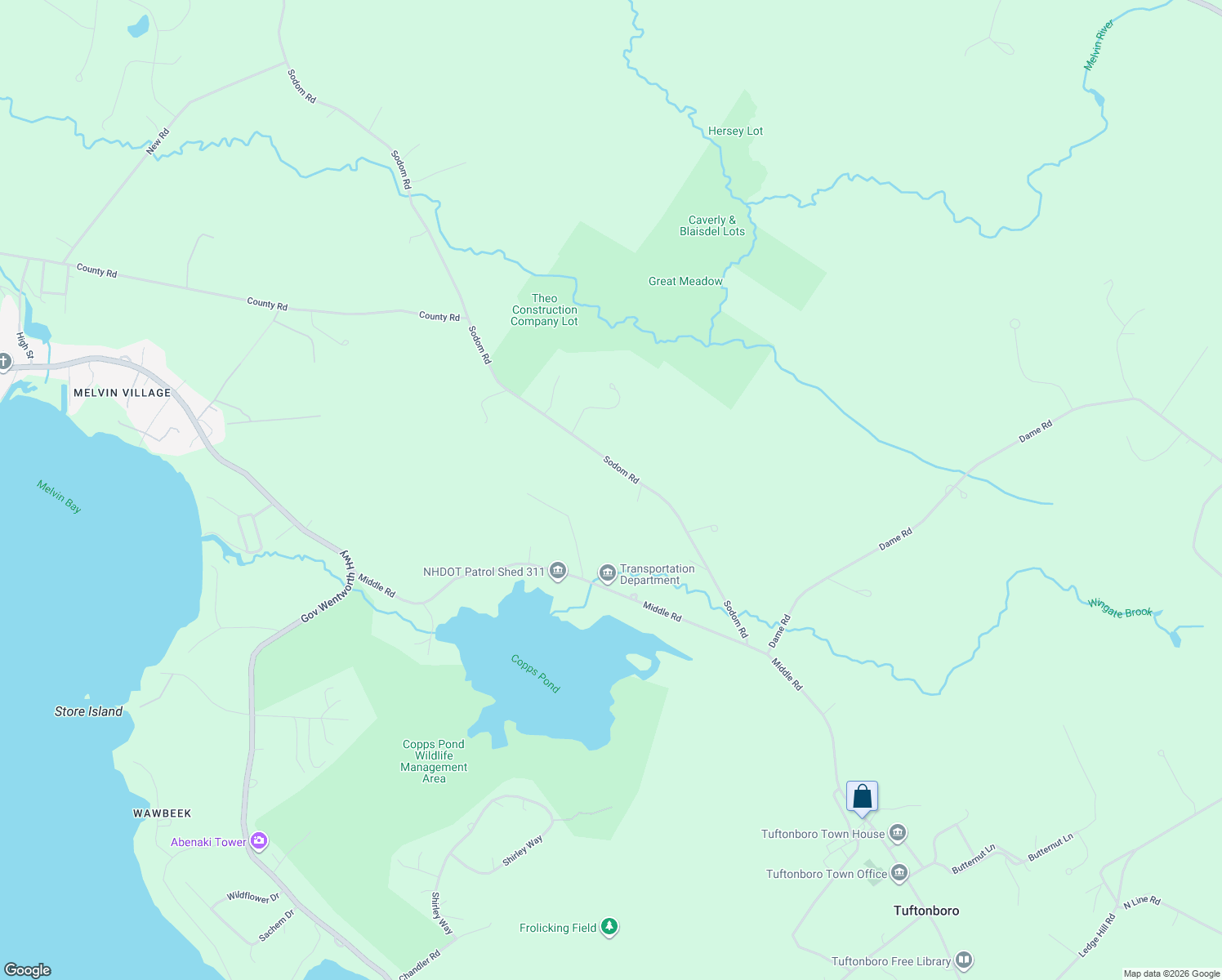 map of restaurants, bars, coffee shops, grocery stores, and more near 40 Sodom Road in Tuftonboro