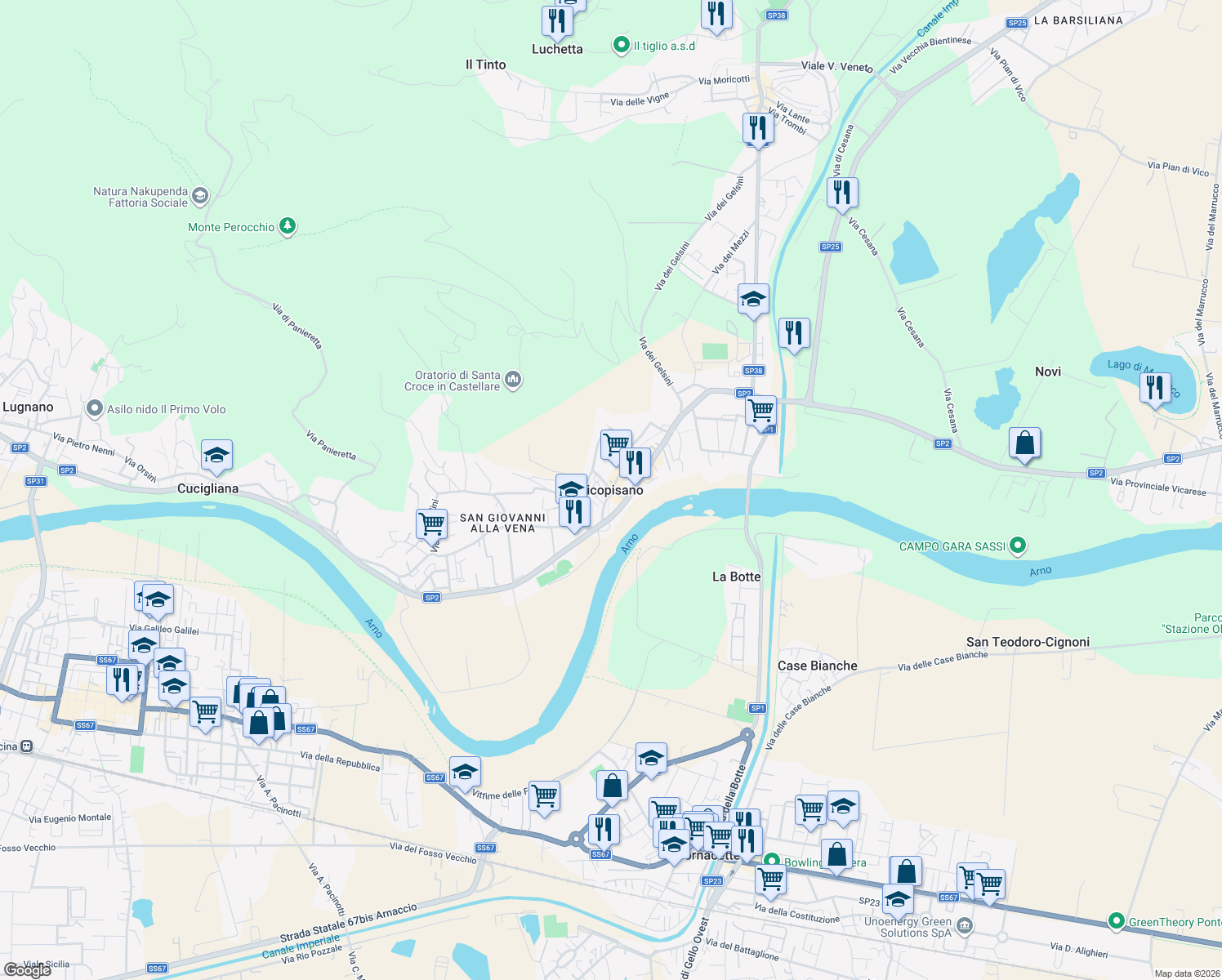 map of restaurants, bars, coffee shops, grocery stores, and more near in Vicopisano