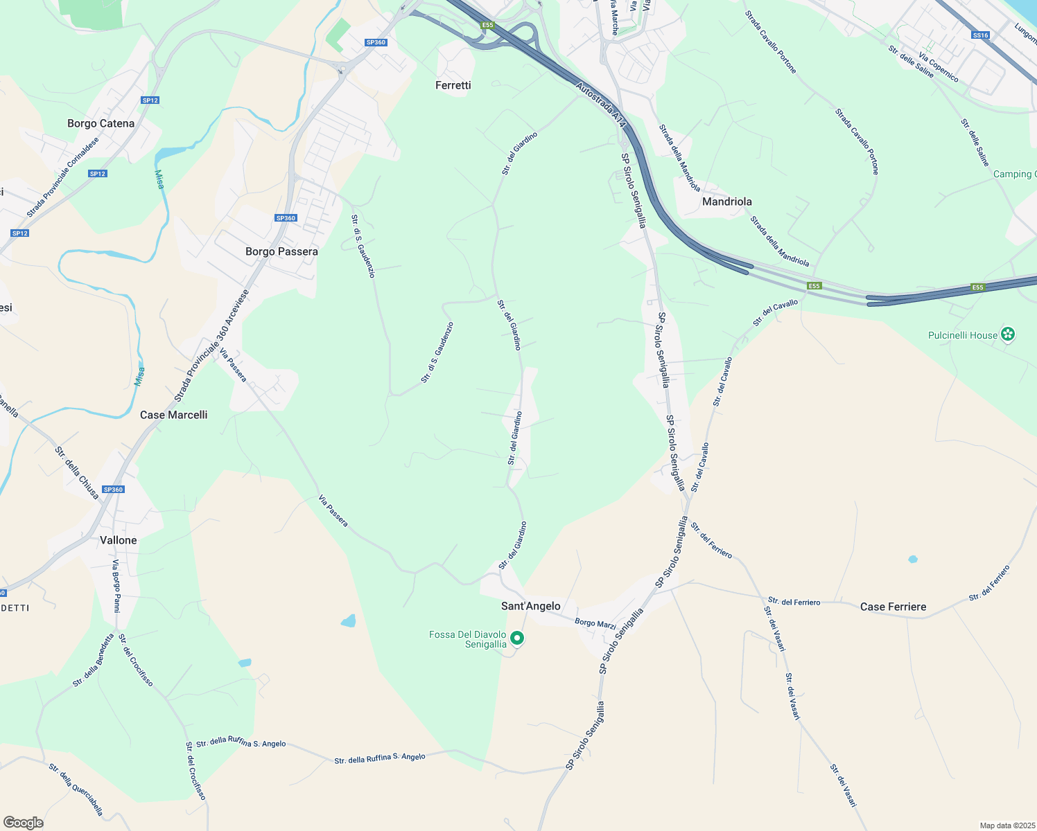 map of restaurants, bars, coffee shops, grocery stores, and more near 177A Strada del Giardino in Provincia di Ancona