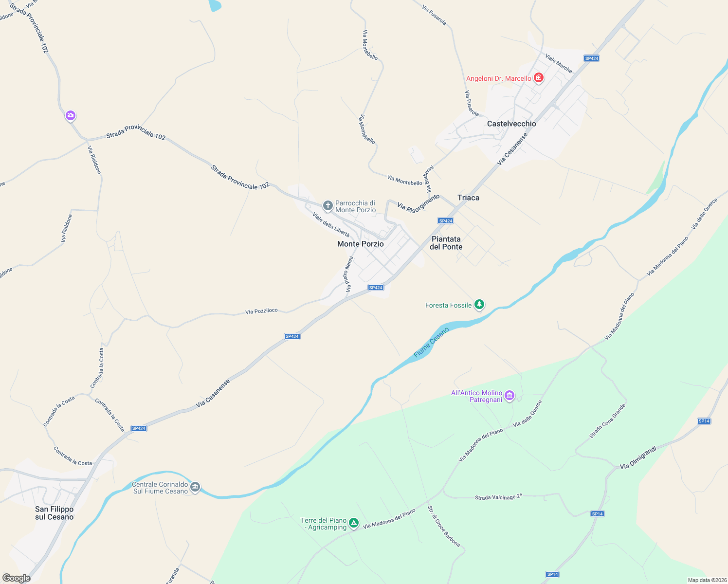 map of restaurants, bars, coffee shops, grocery stores, and more near 51 Via Cesanense in Monte Porzio