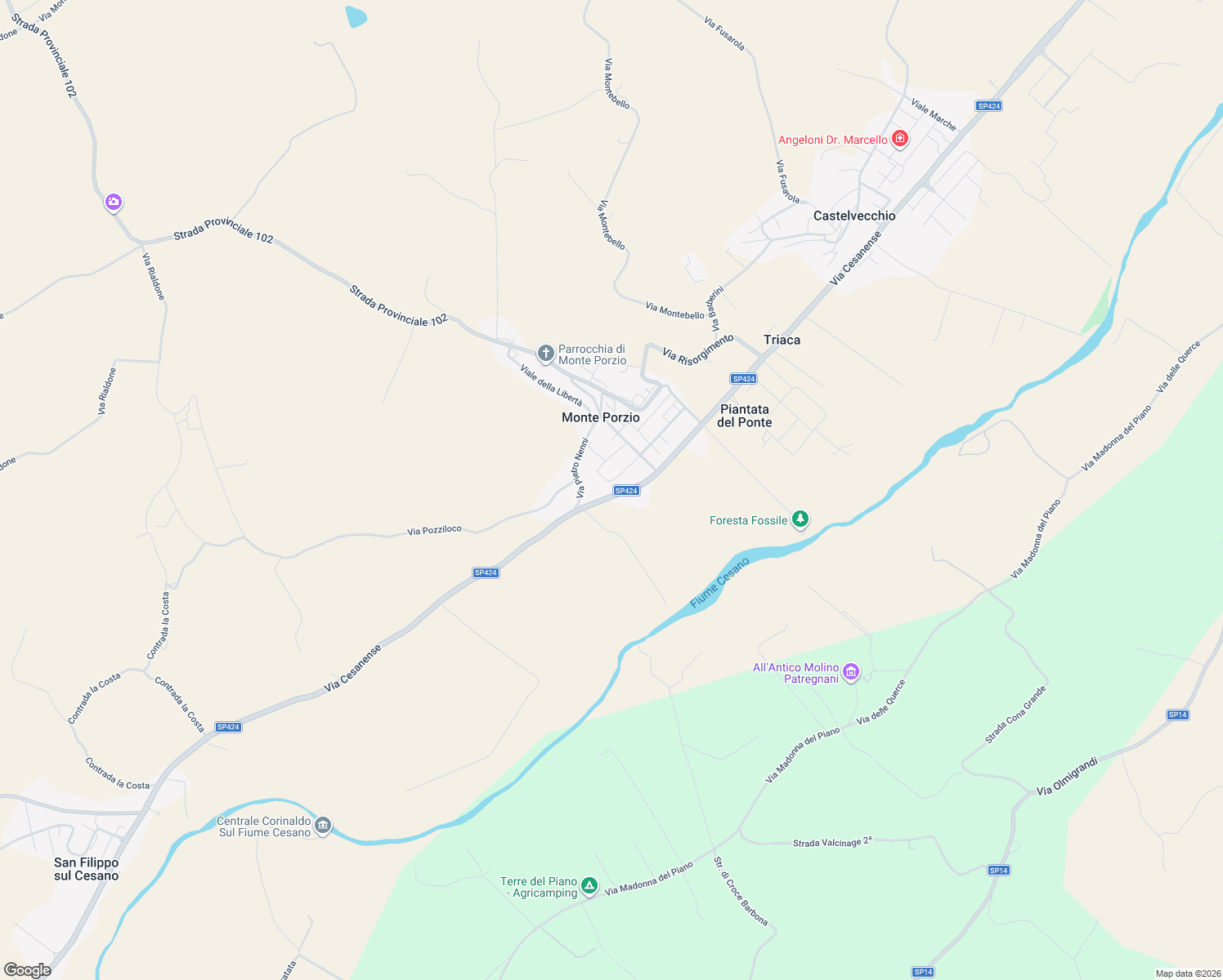 map of restaurants, bars, coffee shops, grocery stores, and more near 51 Via Cesanense in Monte Porzio