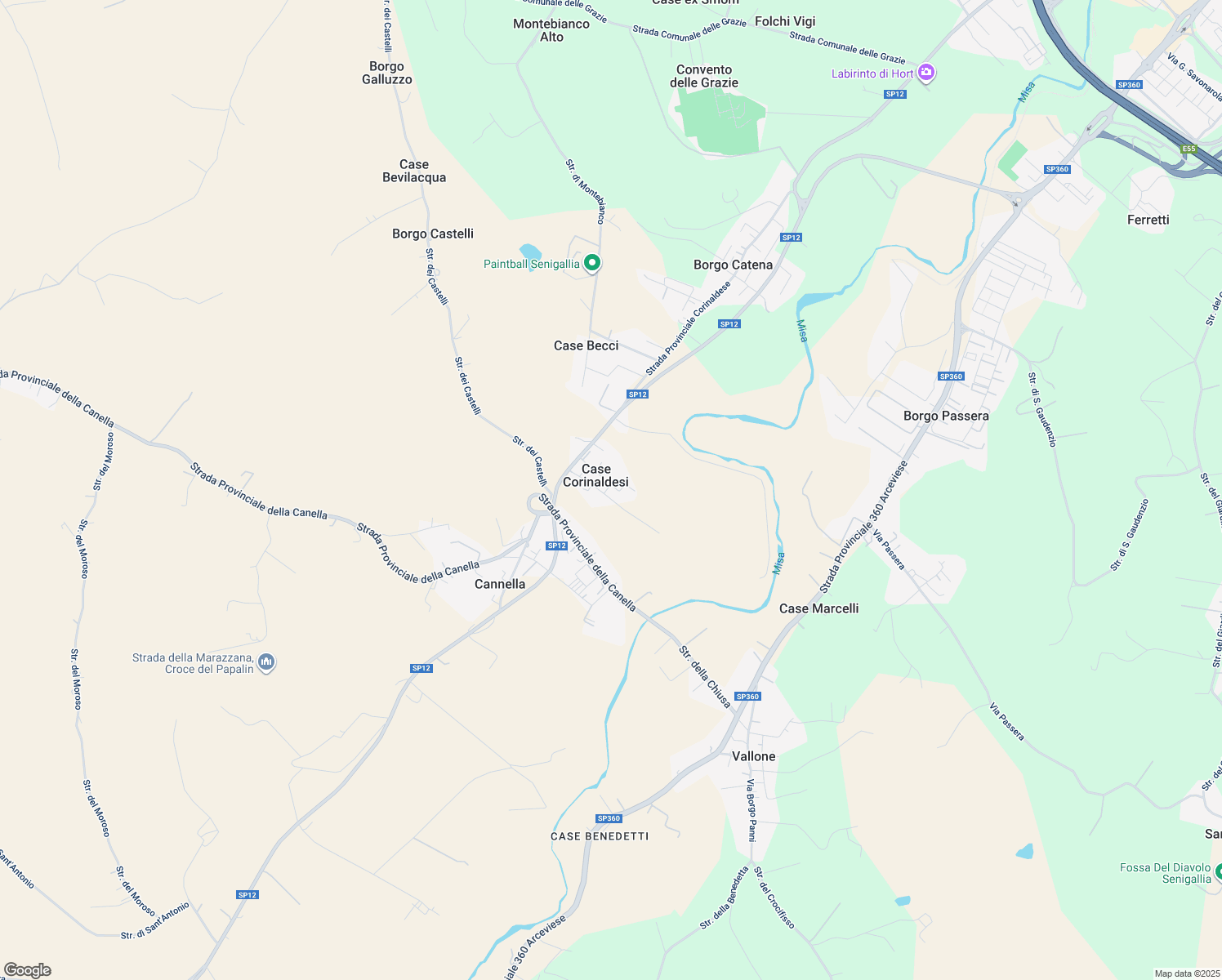 map of restaurants, bars, coffee shops, grocery stores, and more near 107 Strada Provinciale Corinaldese in Case Corinaldesi