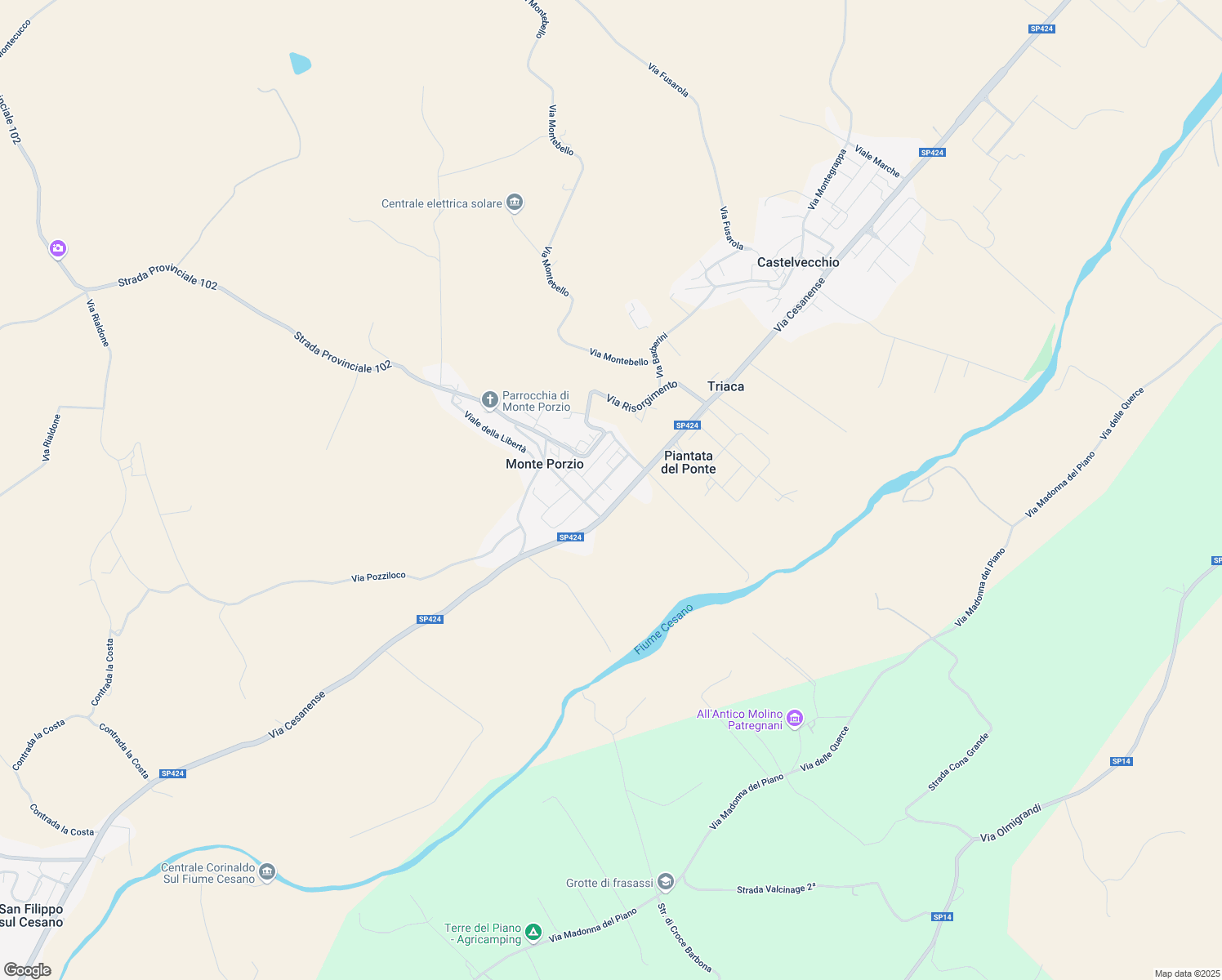 map of restaurants, bars, coffee shops, grocery stores, and more near Strada Statale 424 in Province of Pesaro and Urbino