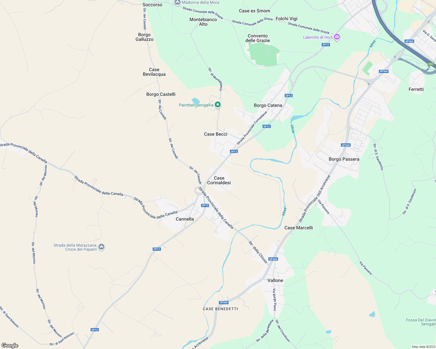 map of restaurants, bars, coffee shops, grocery stores, and more near 107 Strada Provinciale Corinaldese in Case Corinaldesi