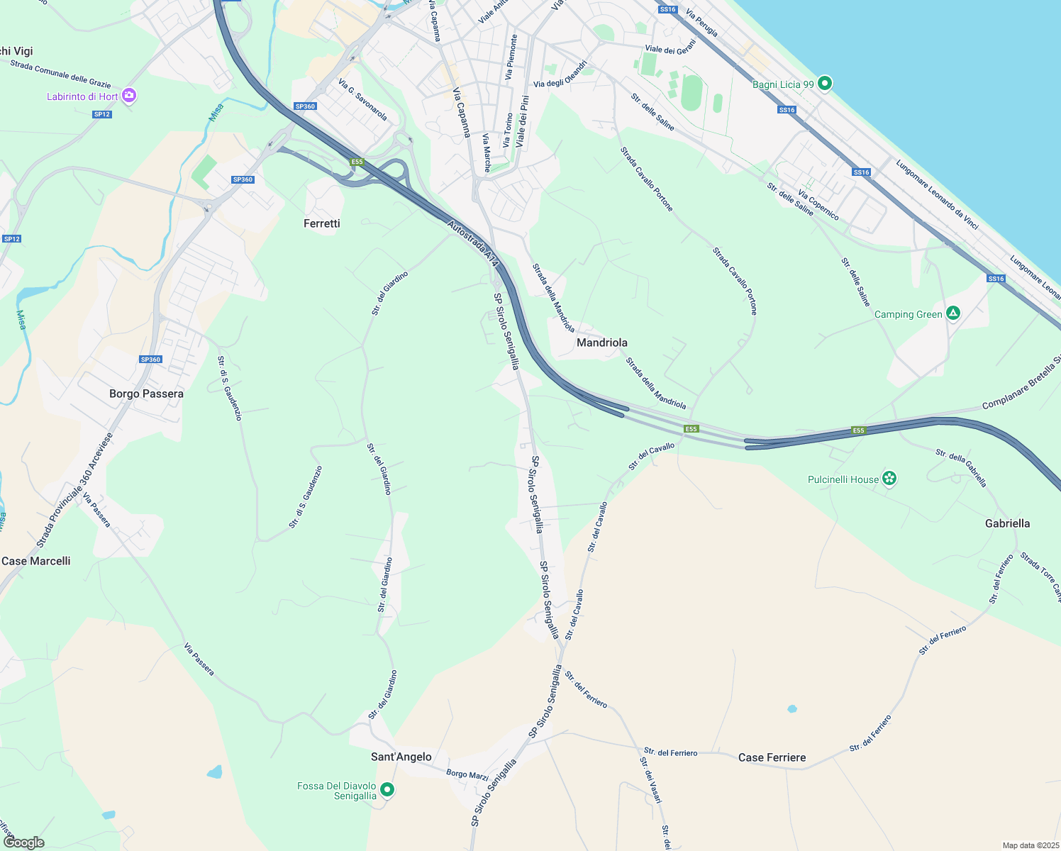 map of restaurants, bars, coffee shops, grocery stores, and more near 209 Strada Provinciale San Angelo in Provincia di Ancona