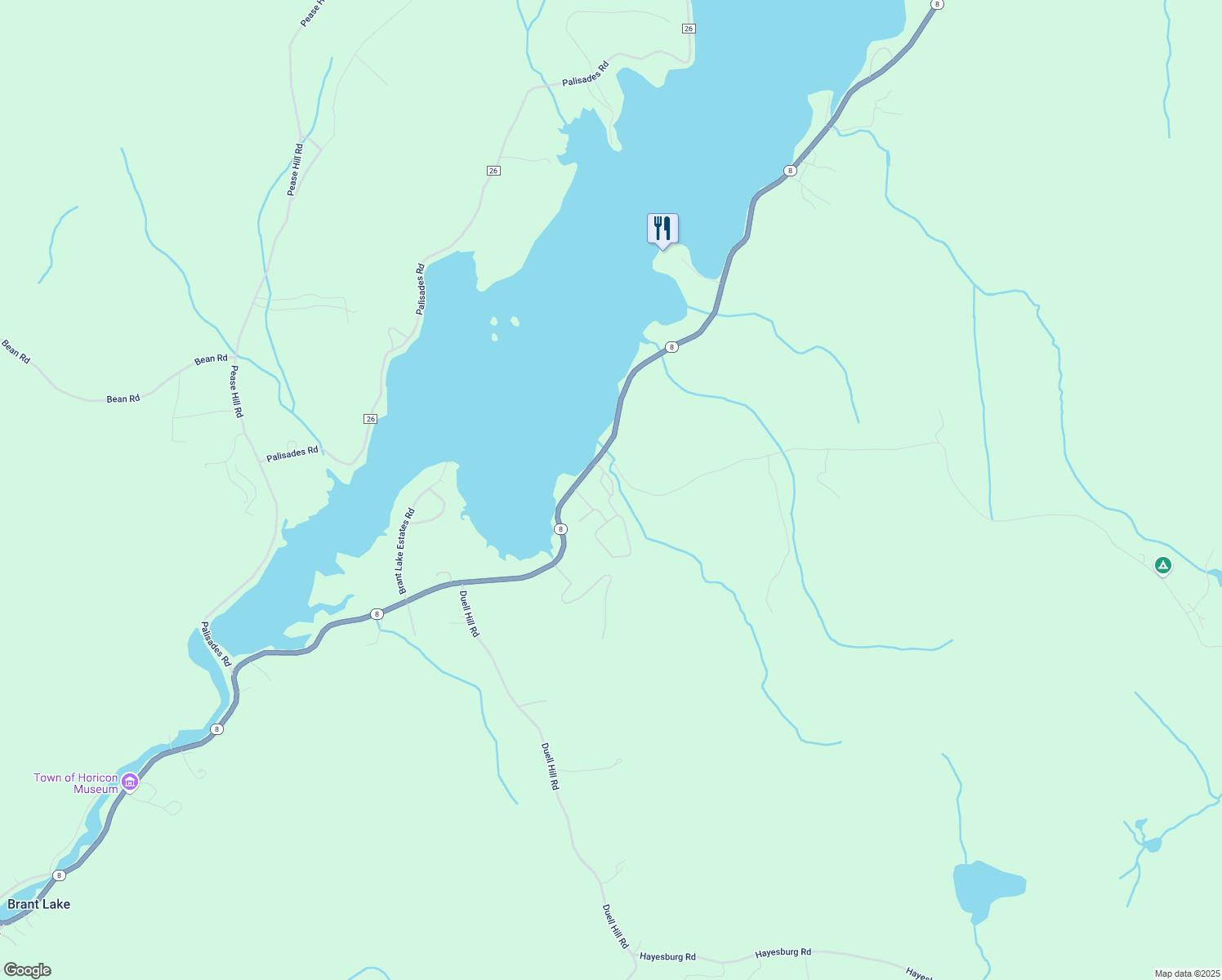 map of restaurants, bars, coffee shops, grocery stores, and more near 26 Butler Loop in Brant Lake
