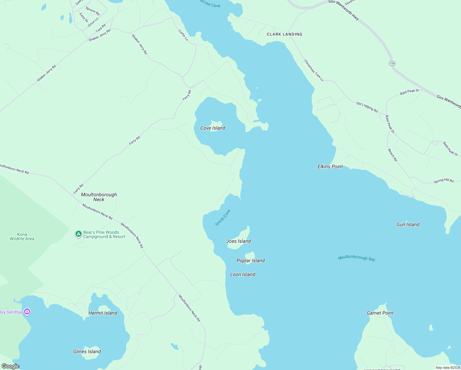 map of restaurants, bars, coffee shops, grocery stores, and more near 43 Edgewater Drive in Moultonborough