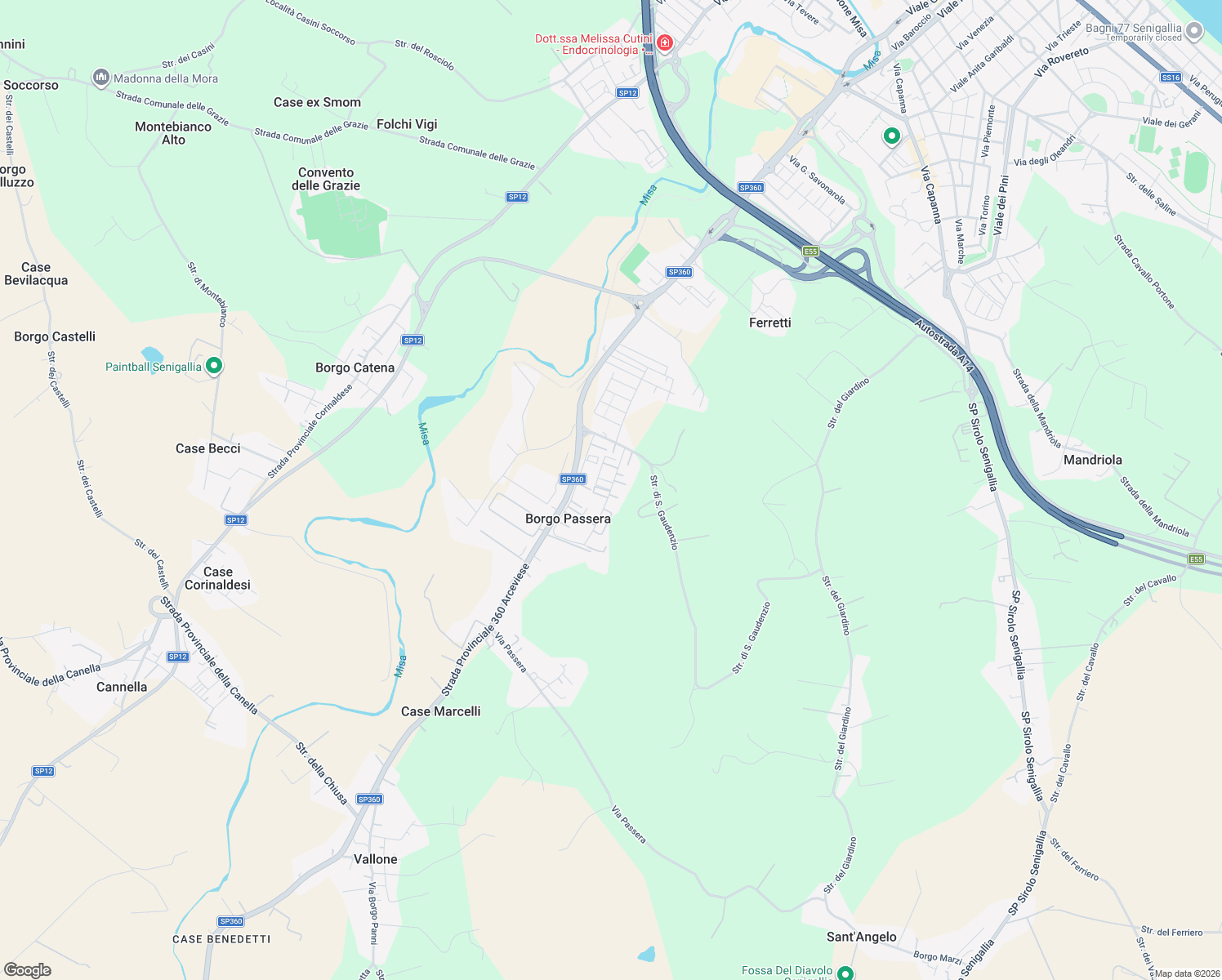 map of restaurants, bars, coffee shops, grocery stores, and more near 19 Via dell'Artigianato in Borgo Passera