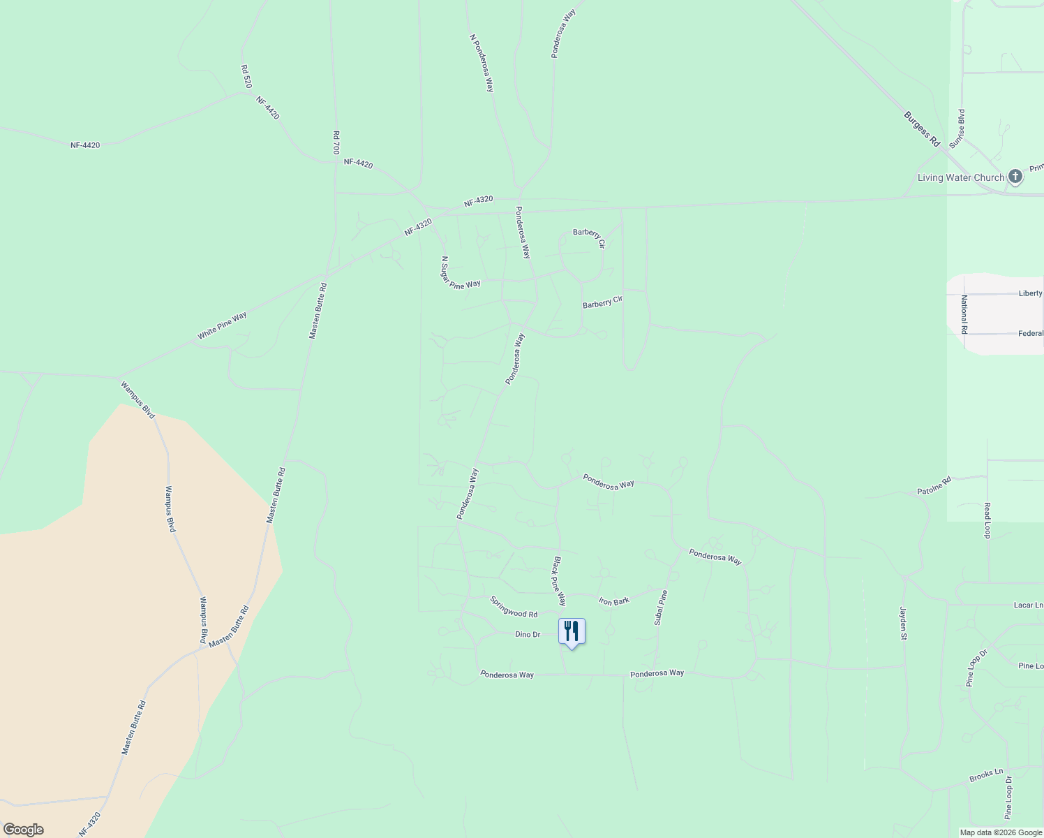 map of restaurants, bars, coffee shops, grocery stores, and more near 52129 Foxtail Road in La Pine