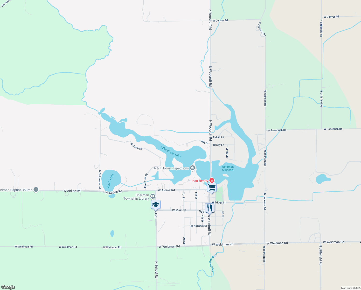 map of restaurants, bars, coffee shops, grocery stores, and more near 6408 Ohls Drive in Weidman