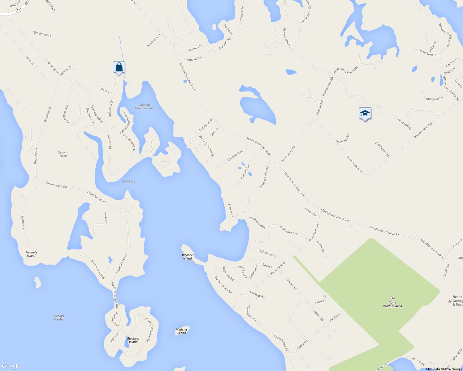 map of restaurants, bars, coffee shops, grocery stores, and more near 60 Iroquois Ln in Moultonborough