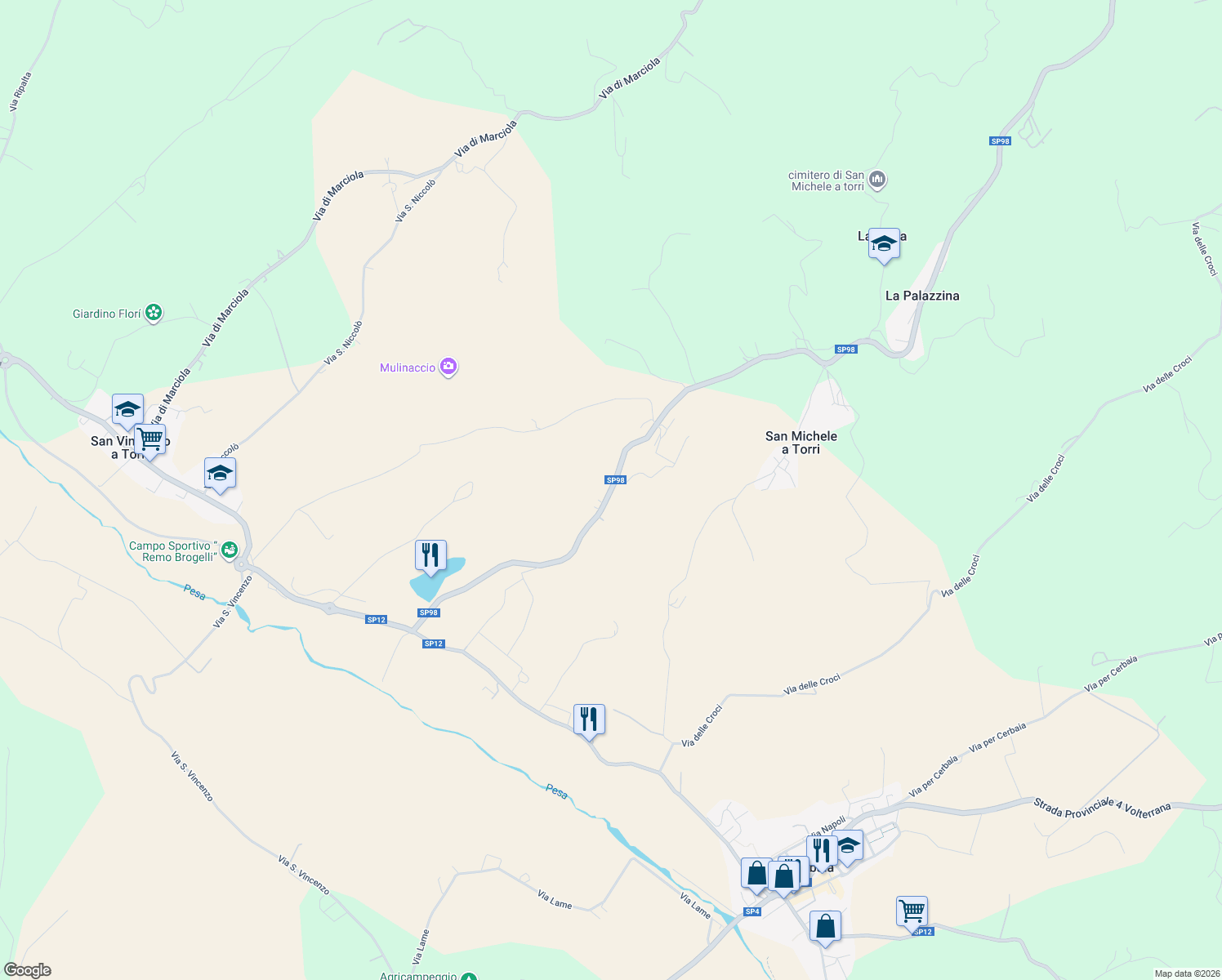 map of restaurants, bars, coffee shops, grocery stores, and more near in Florence