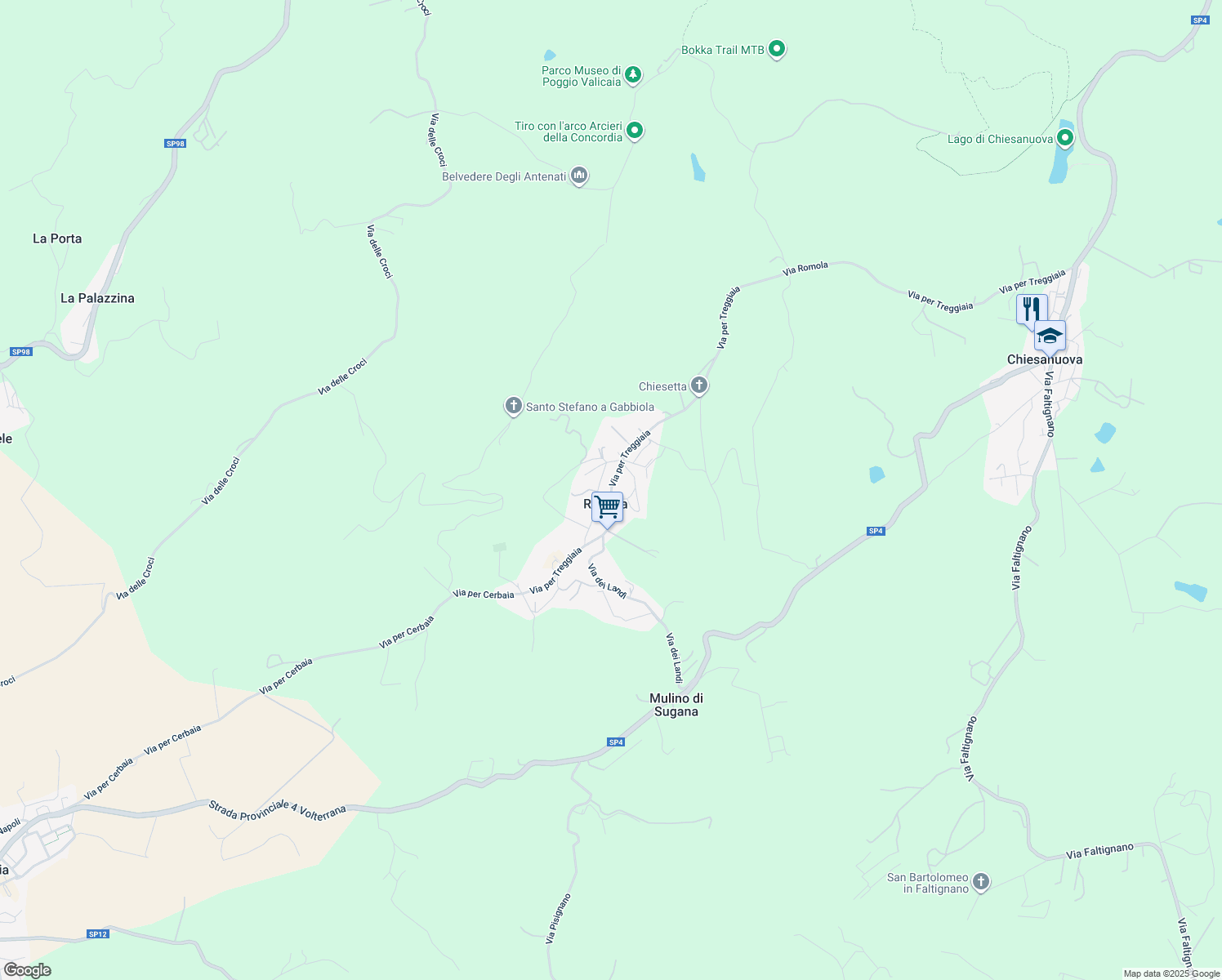 map of restaurants, bars, coffee shops, grocery stores, and more near in Romola