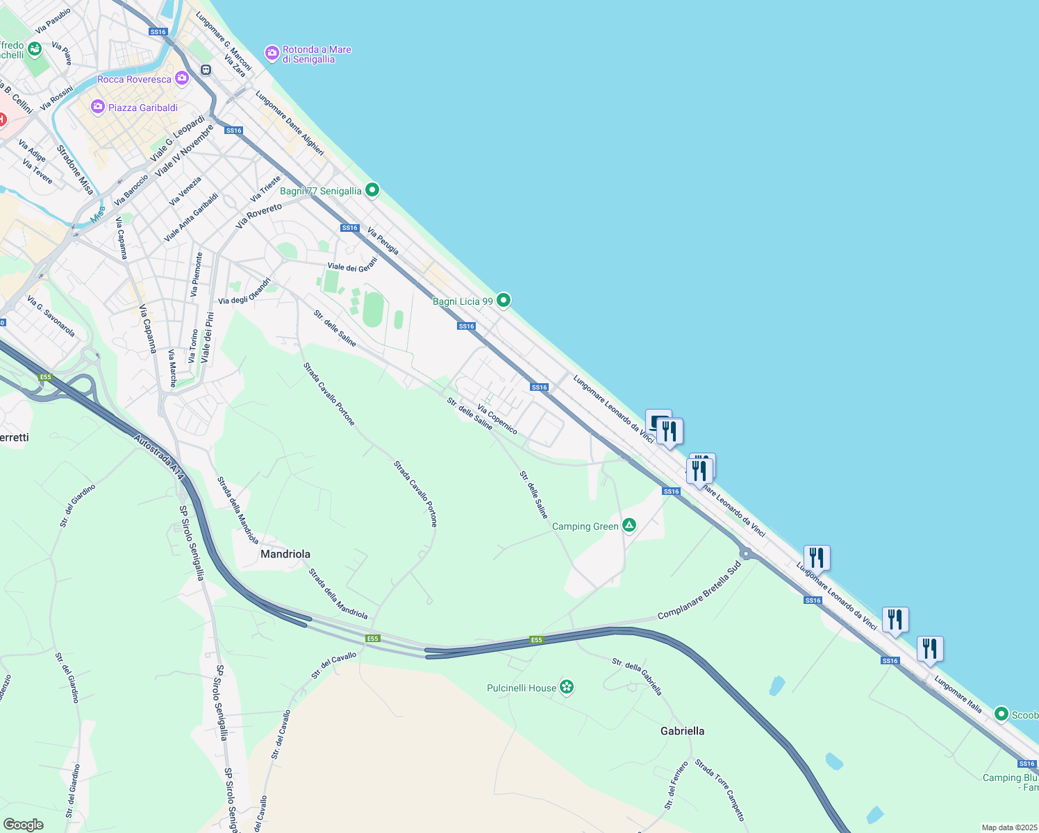 map of restaurants, bars, coffee shops, grocery stores, and more near 4 Via E. Torricelli in Senigallia