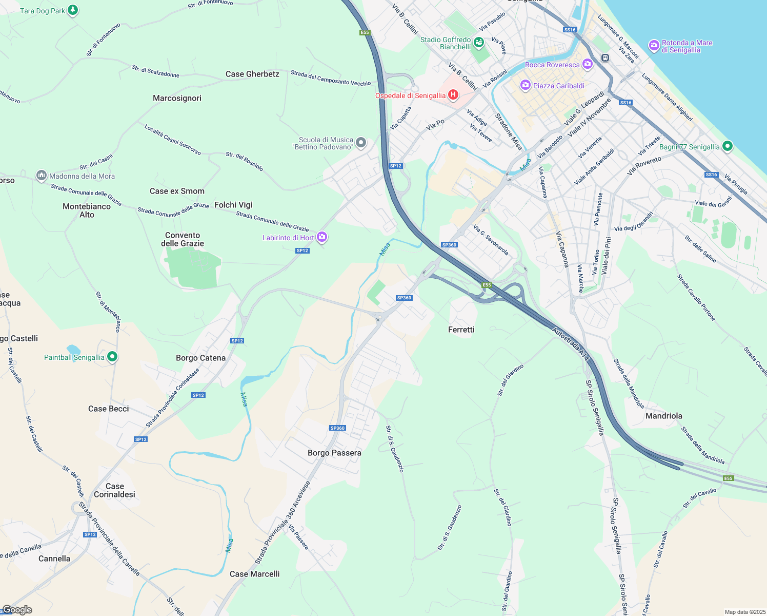 map of restaurants, bars, coffee shops, grocery stores, and more near 10 Via Arceviese in Senigallia