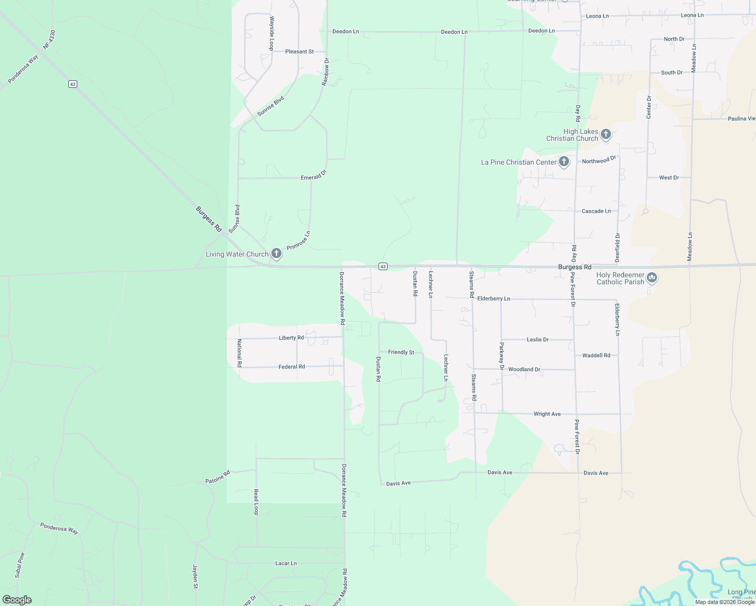 map of restaurants, bars, coffee shops, grocery stores, and more near 52310 Whispering Pines in La Pine