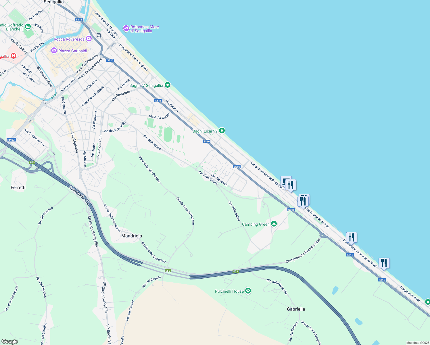 map of restaurants, bars, coffee shops, grocery stores, and more near 1 Via Copernico in Provincia di Ancona
