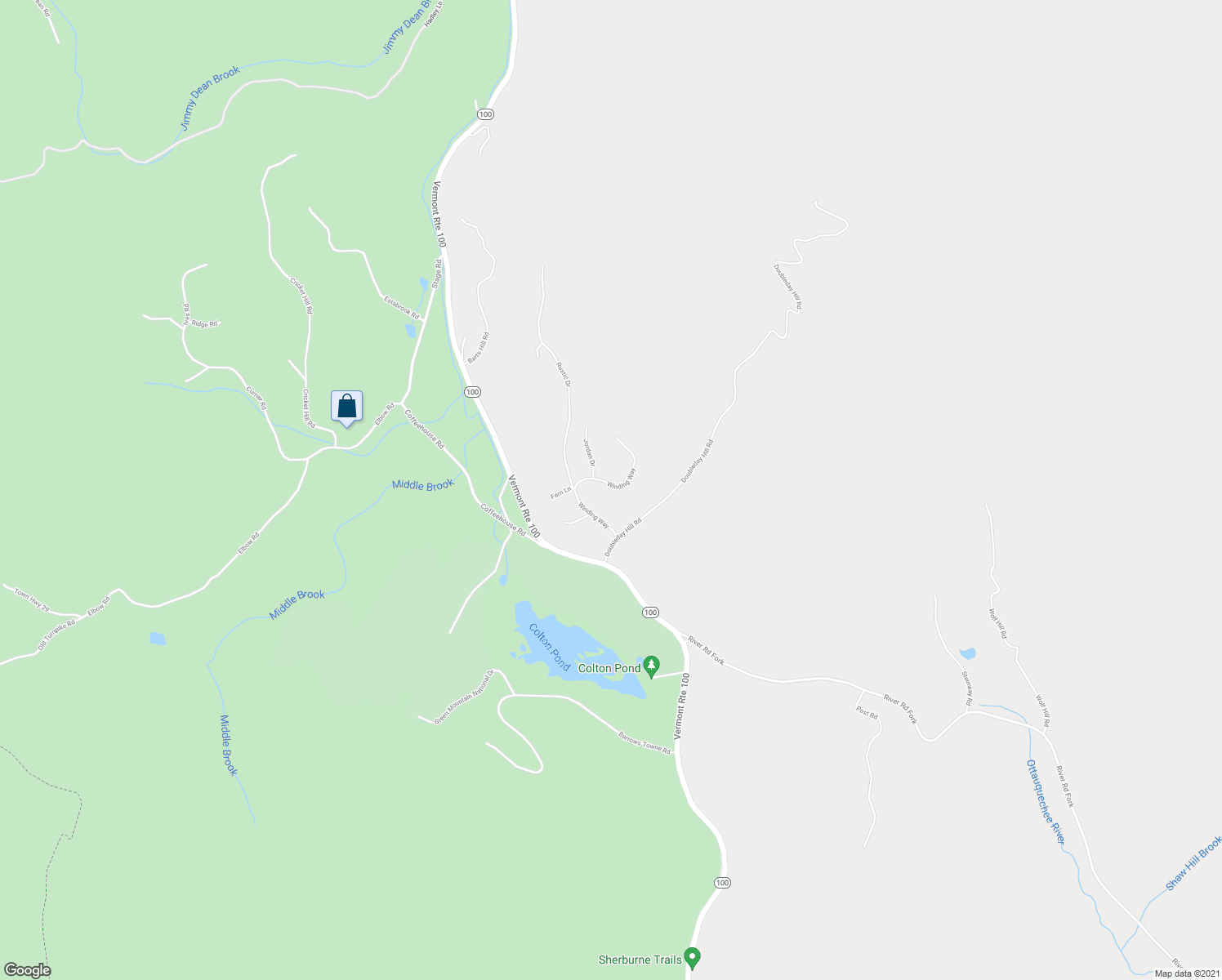 map of restaurants, bars, coffee shops, grocery stores, and more near 122 Winding Way in Killington