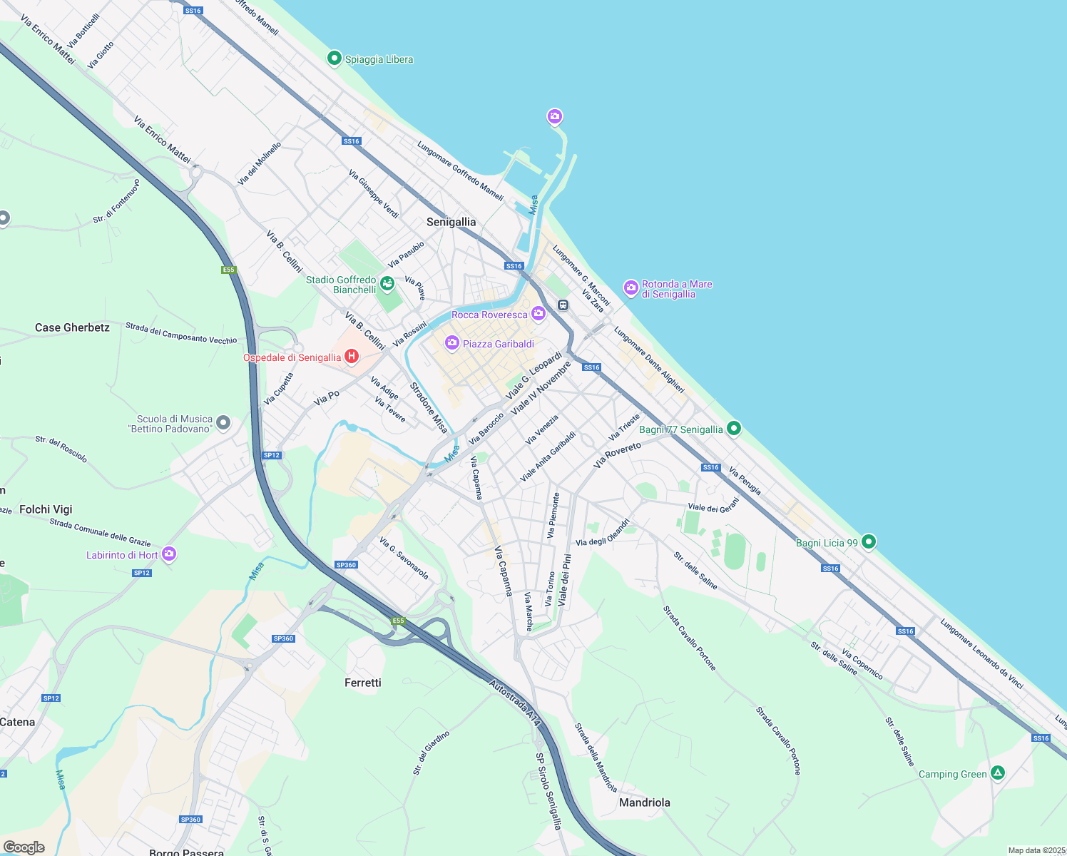map of restaurants, bars, coffee shops, grocery stores, and more near 2 Via Amendola in Senigallia