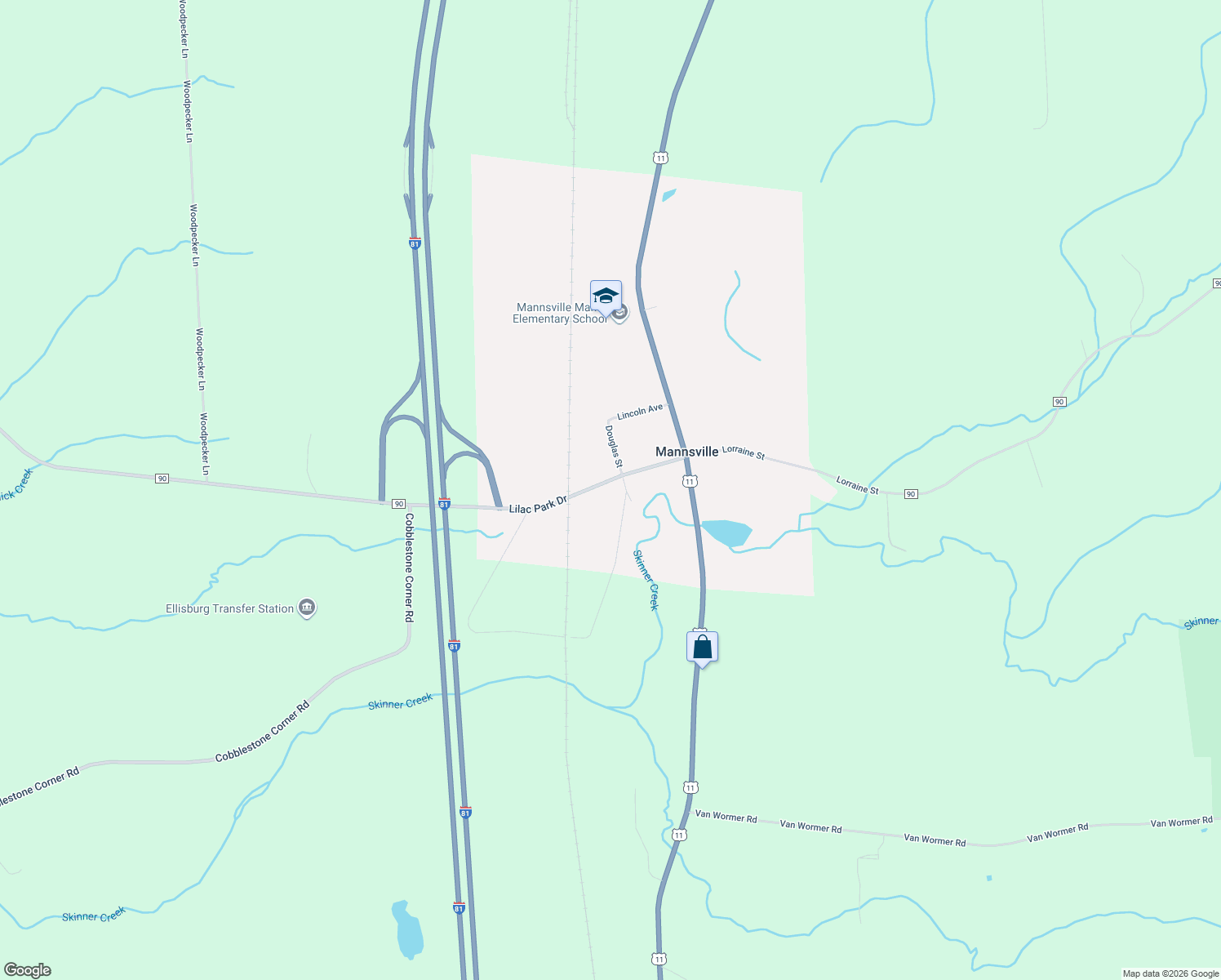 map of restaurants, bars, coffee shops, grocery stores, and more near 117 Lilac Park Drive in Mannsville