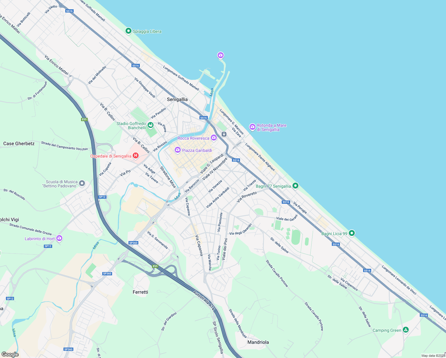 map of restaurants, bars, coffee shops, grocery stores, and more near 2 Via Fratelli Rosselli in Senigallia
