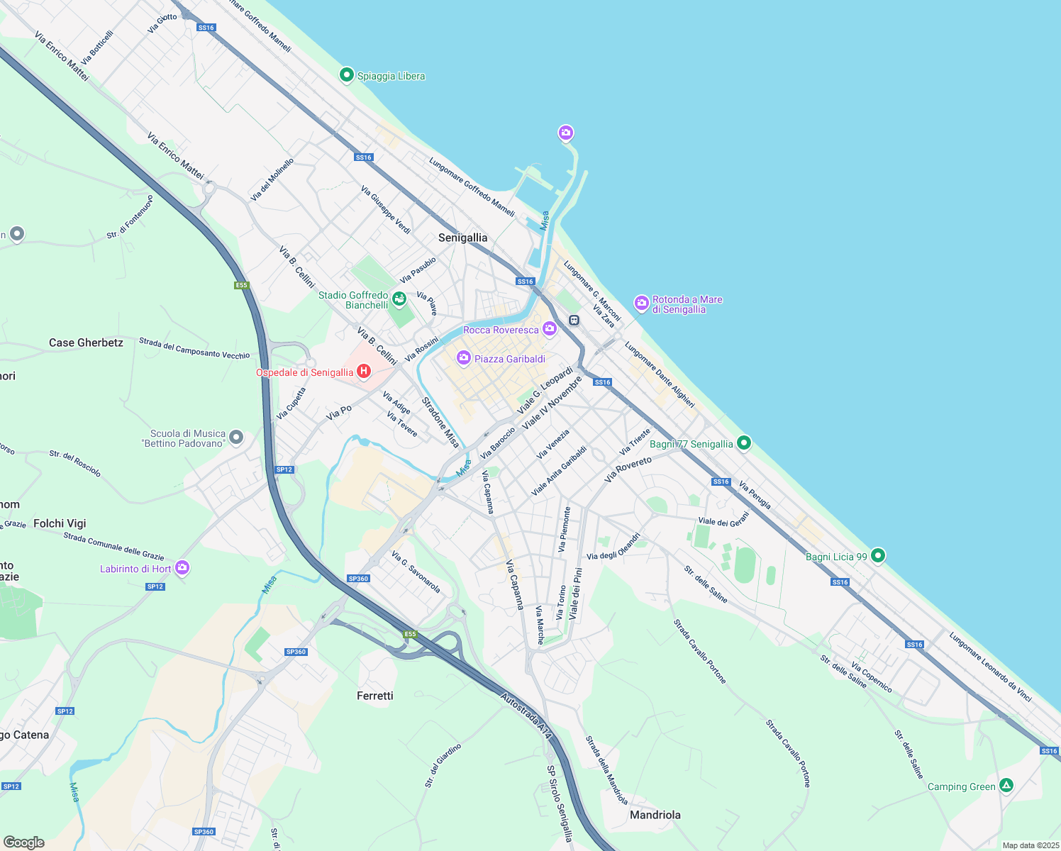 map of restaurants, bars, coffee shops, grocery stores, and more near 2 Via Amendola in Senigallia
