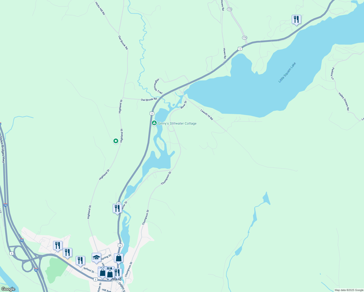 map of restaurants, bars, coffee shops, grocery stores, and more near 148 River Street in Ashland