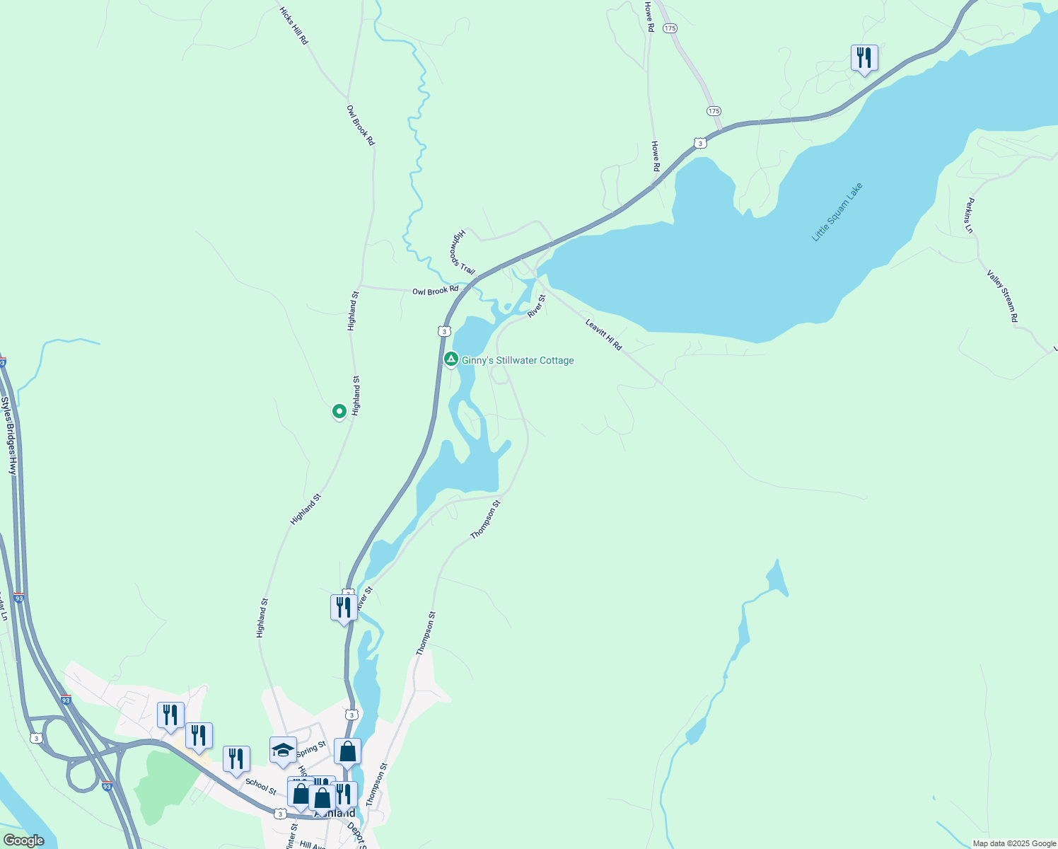 map of restaurants, bars, coffee shops, grocery stores, and more near 148 River Street in Ashland