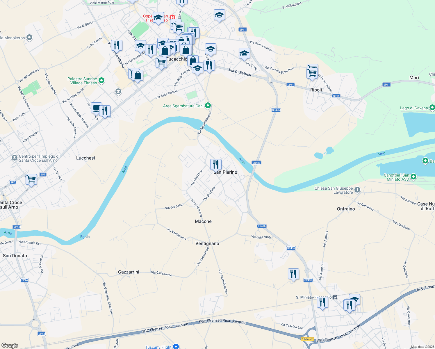 map of restaurants, bars, coffee shops, grocery stores, and more near 31 Via del Giardino in San Pierino