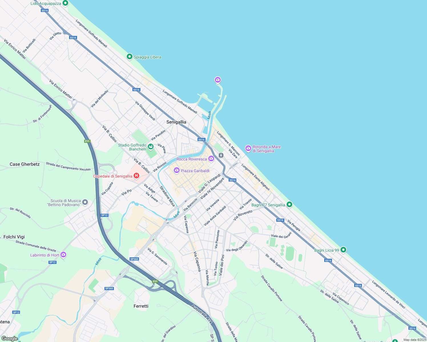 map of restaurants, bars, coffee shops, grocery stores, and more near 6 Via Chiostergi in Senigallia