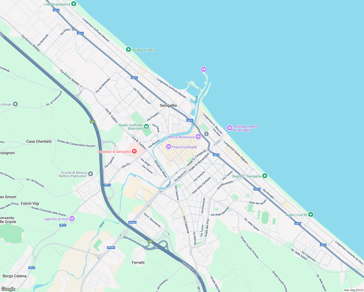 map of restaurants, bars, coffee shops, grocery stores, and more near 5 Via Commercianti in Senigallia