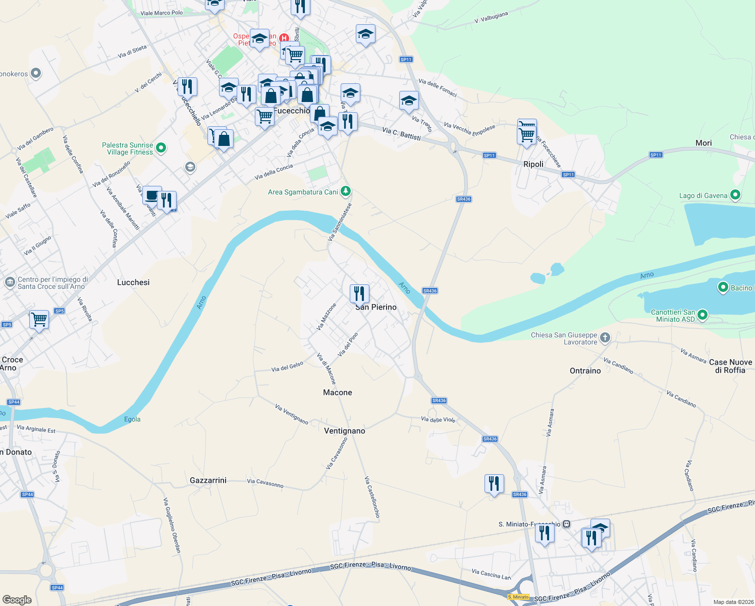 map of restaurants, bars, coffee shops, grocery stores, and more near 31 Via del Giardino San Pierino in San Pierino