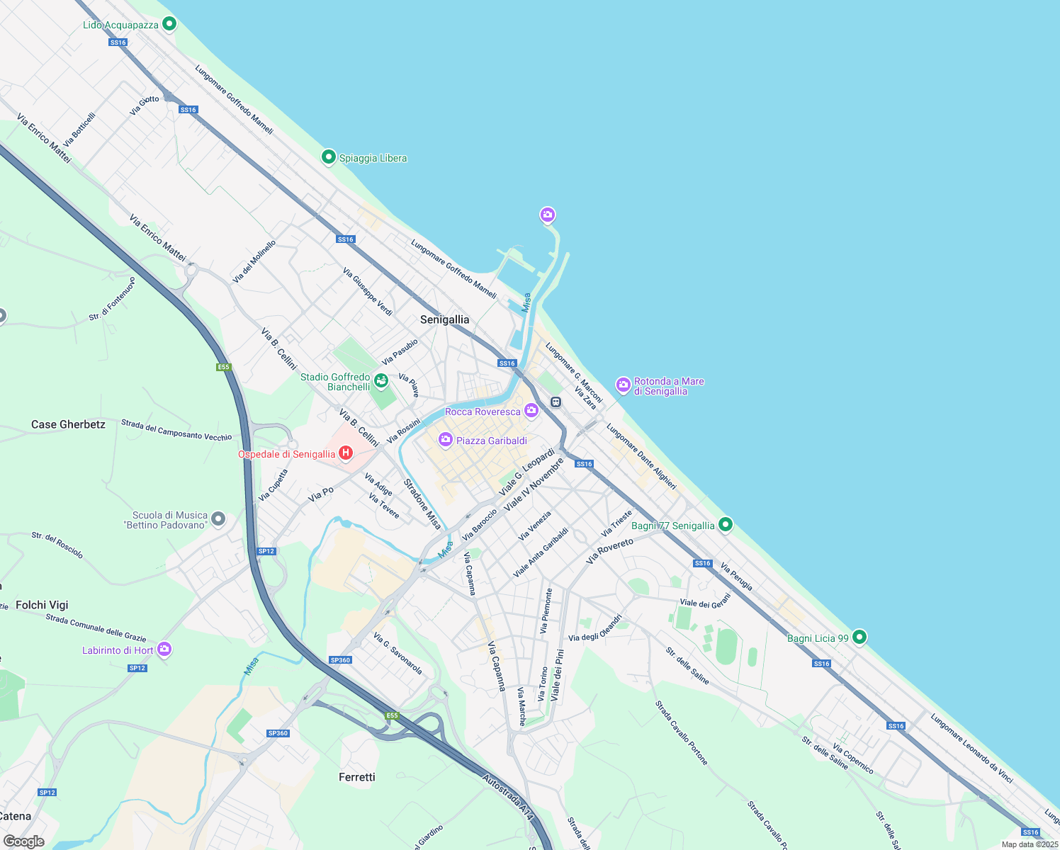 map of restaurants, bars, coffee shops, grocery stores, and more near 6 Via Chiostergi in Senigallia