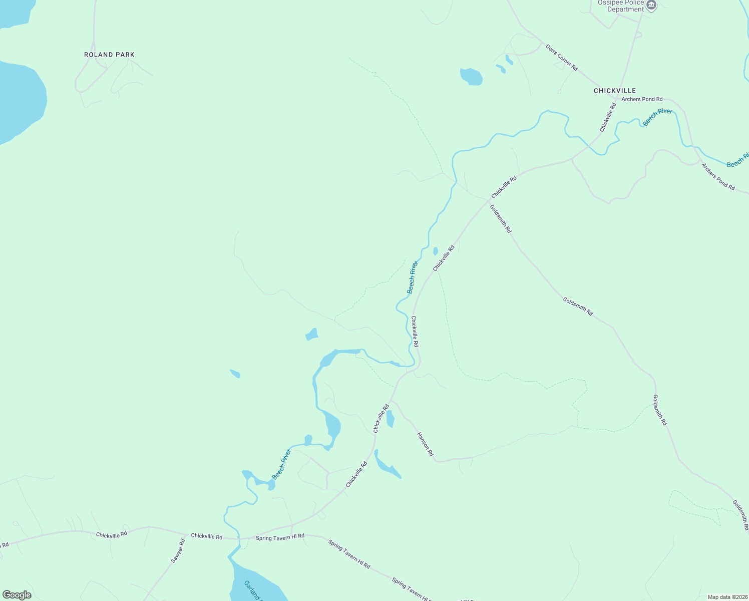map of restaurants, bars, coffee shops, grocery stores, and more near 140 Chickville Road in Ossipee