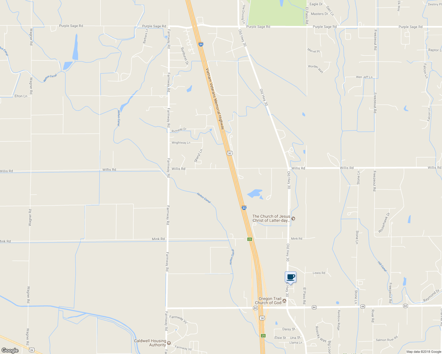 map of restaurants, bars, coffee shops, grocery stores, and more near 15649 Willis Road in Caldwell