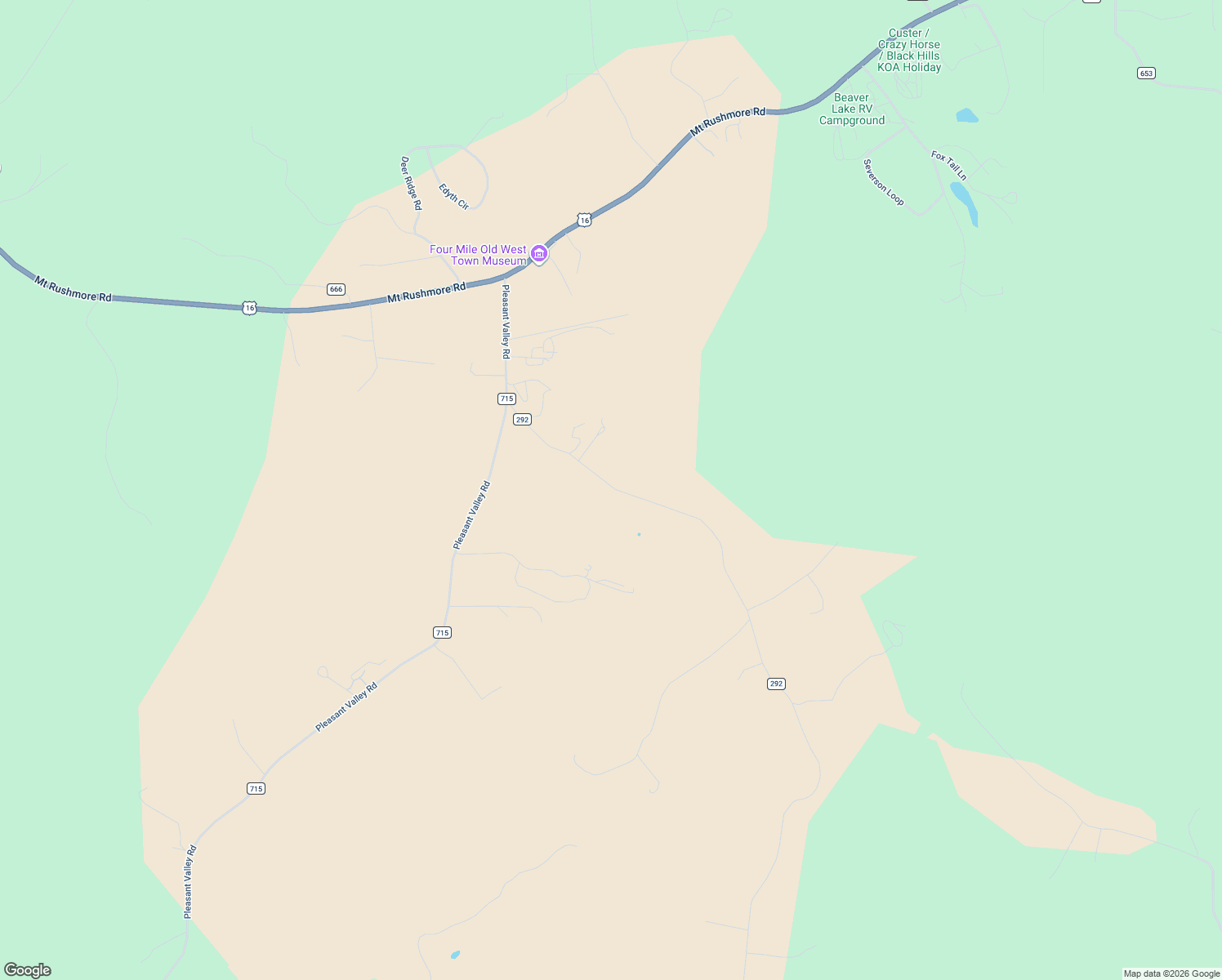 map of restaurants, bars, coffee shops, grocery stores, and more near 25374 Wind Song Valley Road in Custer