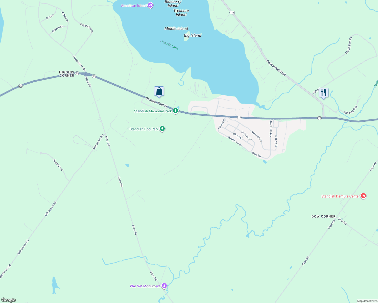 map of restaurants, bars, coffee shops, grocery stores, and more near 5 Deer Hill North in Standish