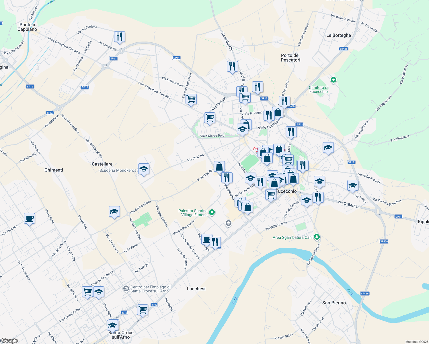 map of restaurants, bars, coffee shops, grocery stores, and more near 23 Via dei Cerchi in Fucecchio
