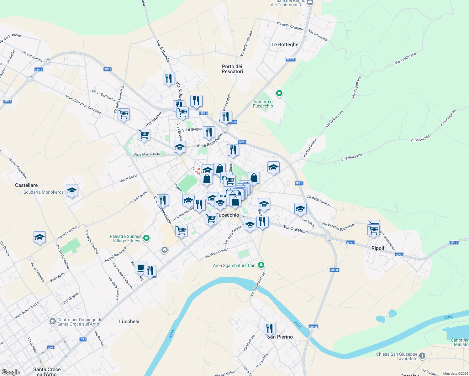 map of restaurants, bars, coffee shops, grocery stores, and more near 8 Via del Cassero in Fucecchio
