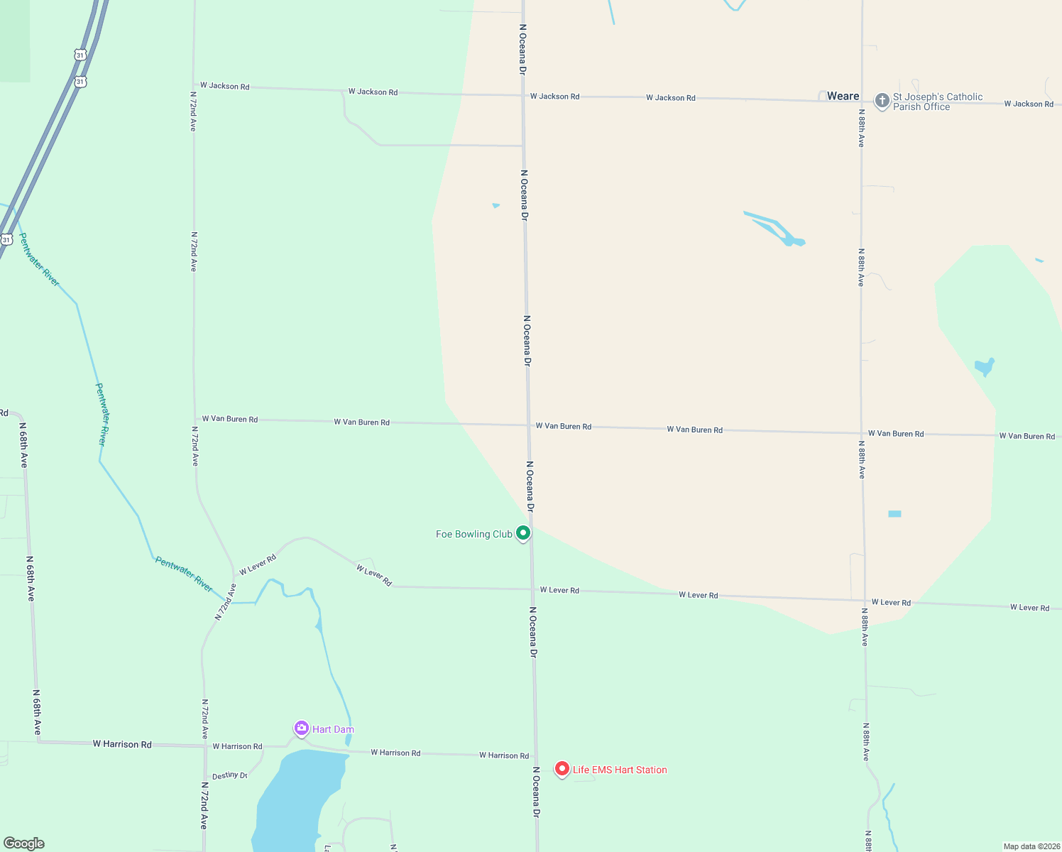 map of restaurants, bars, coffee shops, grocery stores, and more near 2924 W Van Buren Rd in Hart