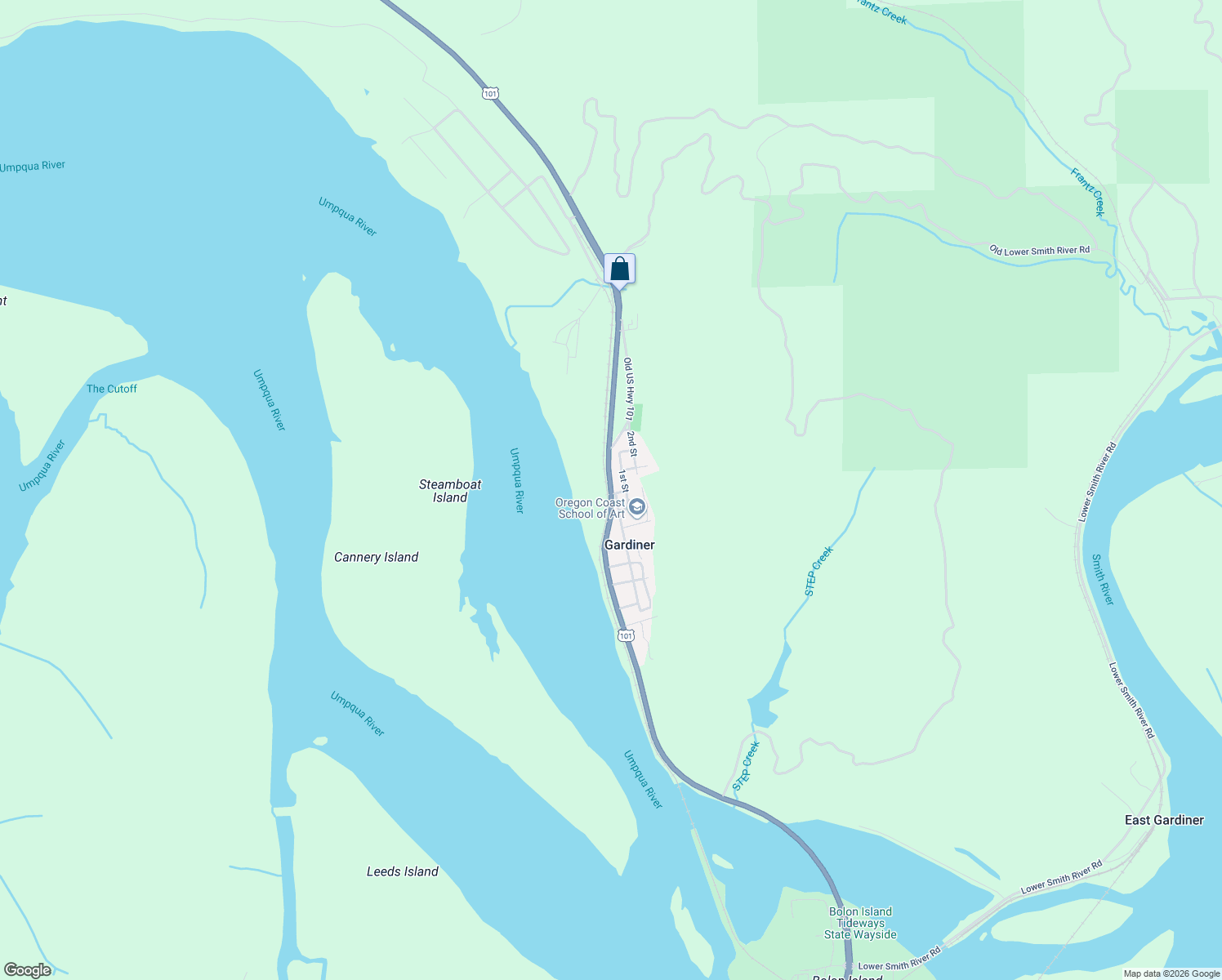 map of restaurants, bars, coffee shops, grocery stores, and more near 1499 U.S. 101 in Reedsport