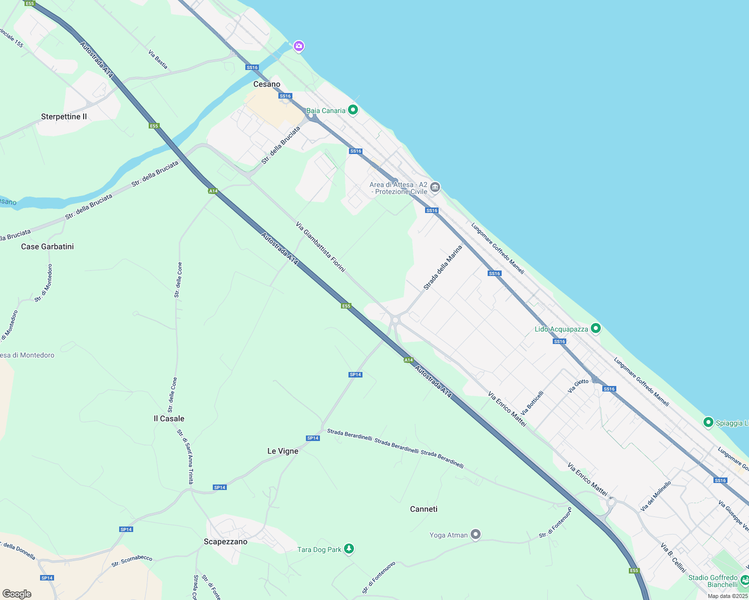 map of restaurants, bars, coffee shops, grocery stores, and more near 25 Via Giambattista Fiorini in Provincia di Ancona