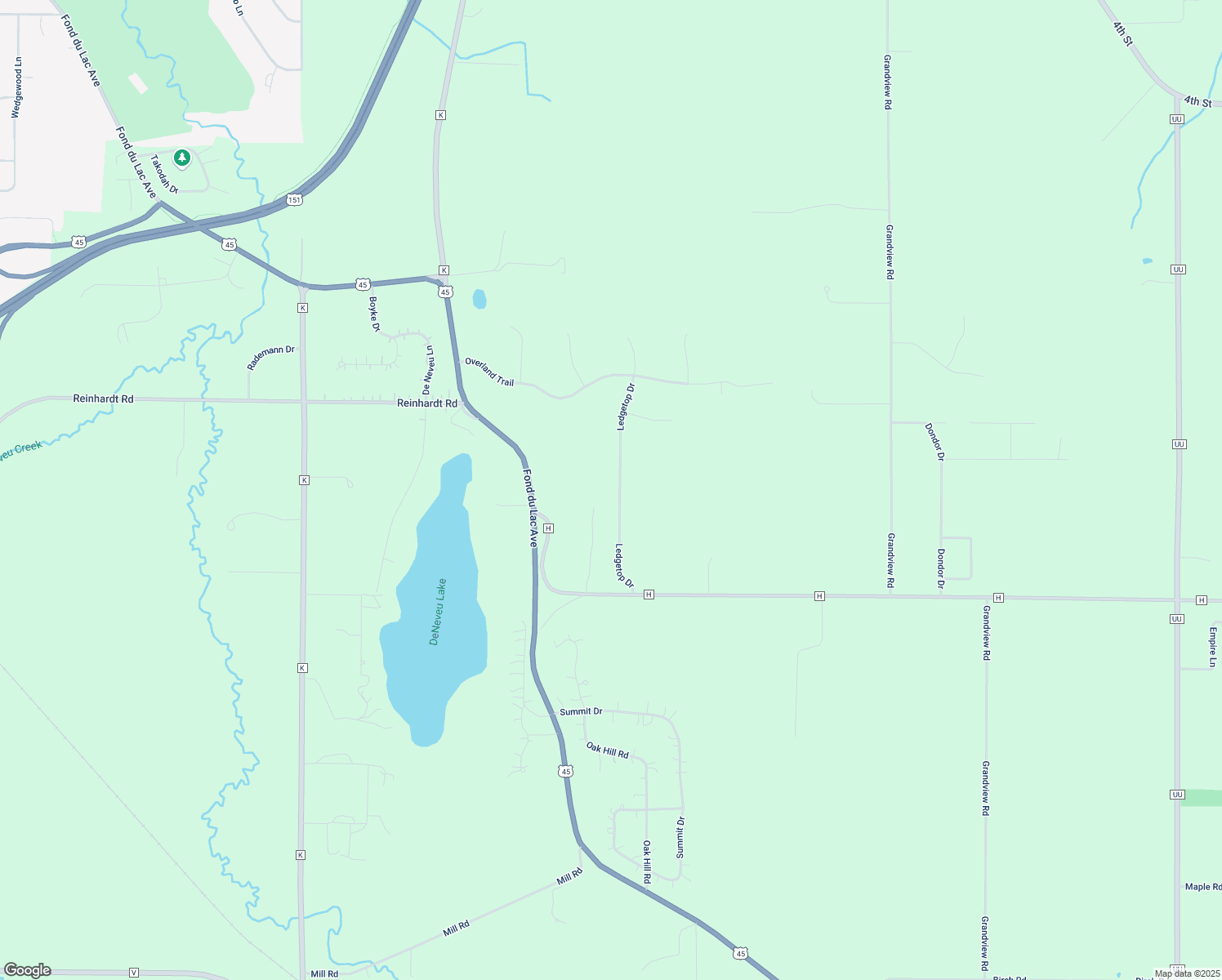 map of restaurants, bars, coffee shops, grocery stores, and more near N5410 Ledgetop Dr in Fond du Lac
