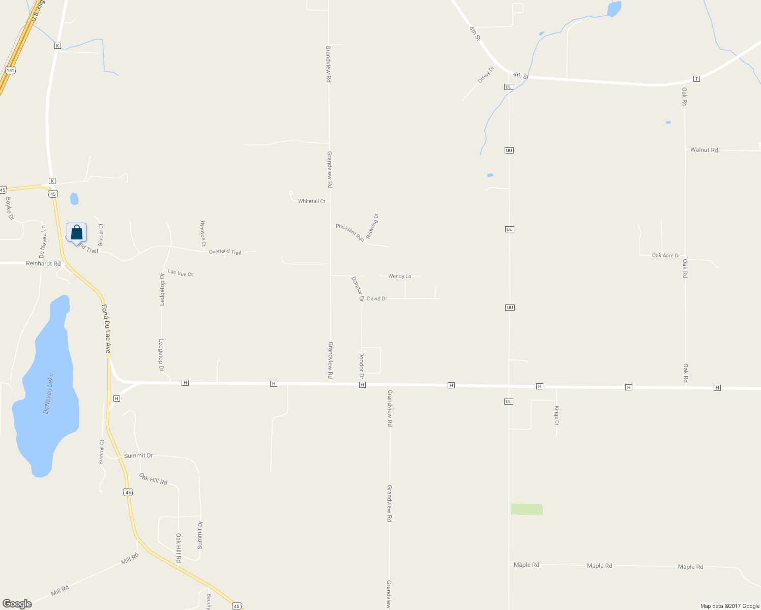 map of restaurants, bars, coffee shops, grocery stores, and more near W4222 David Drive in Fond du Lac