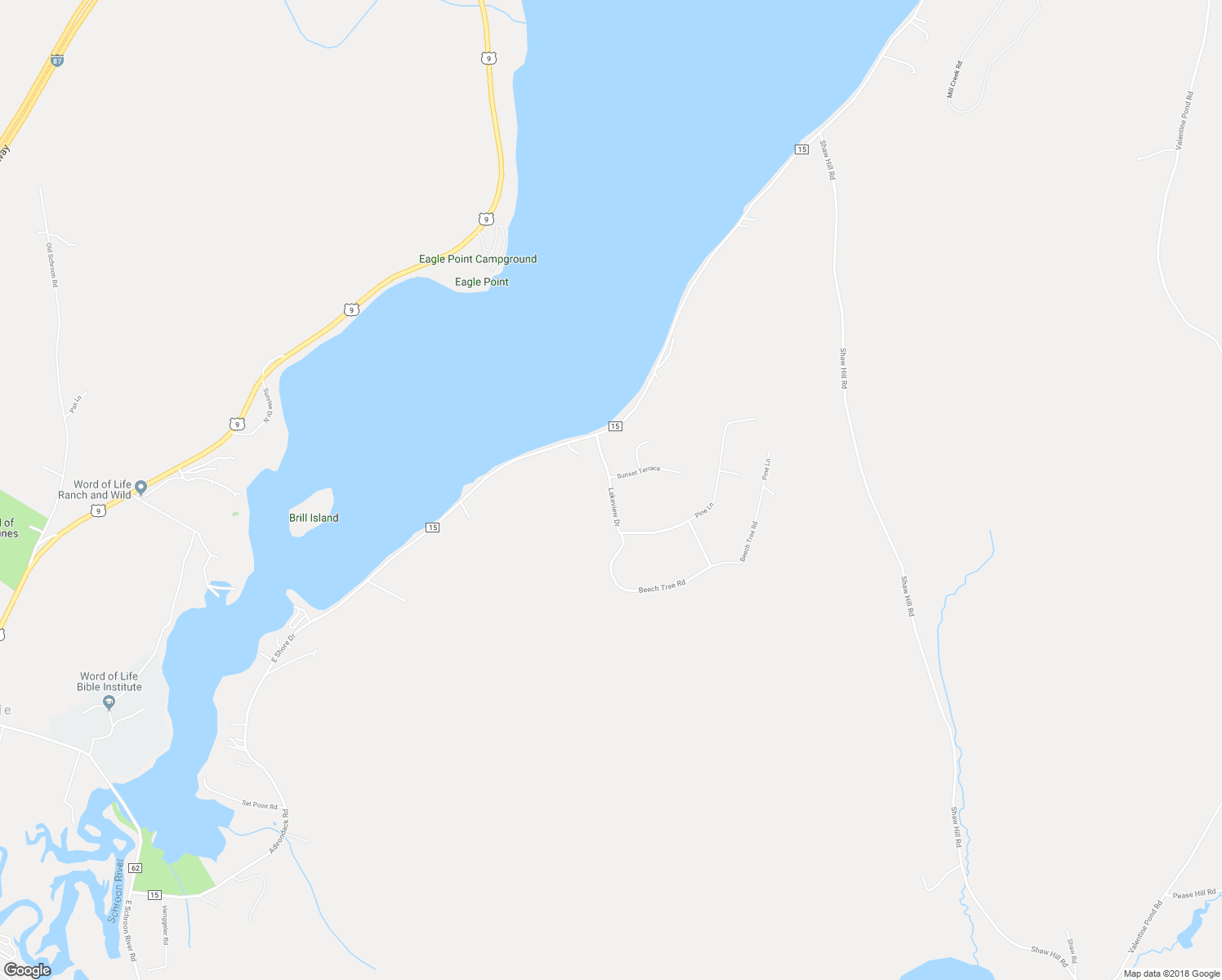 map of restaurants, bars, coffee shops, grocery stores, and more near 23 Lakeview Drive in Adirondack
