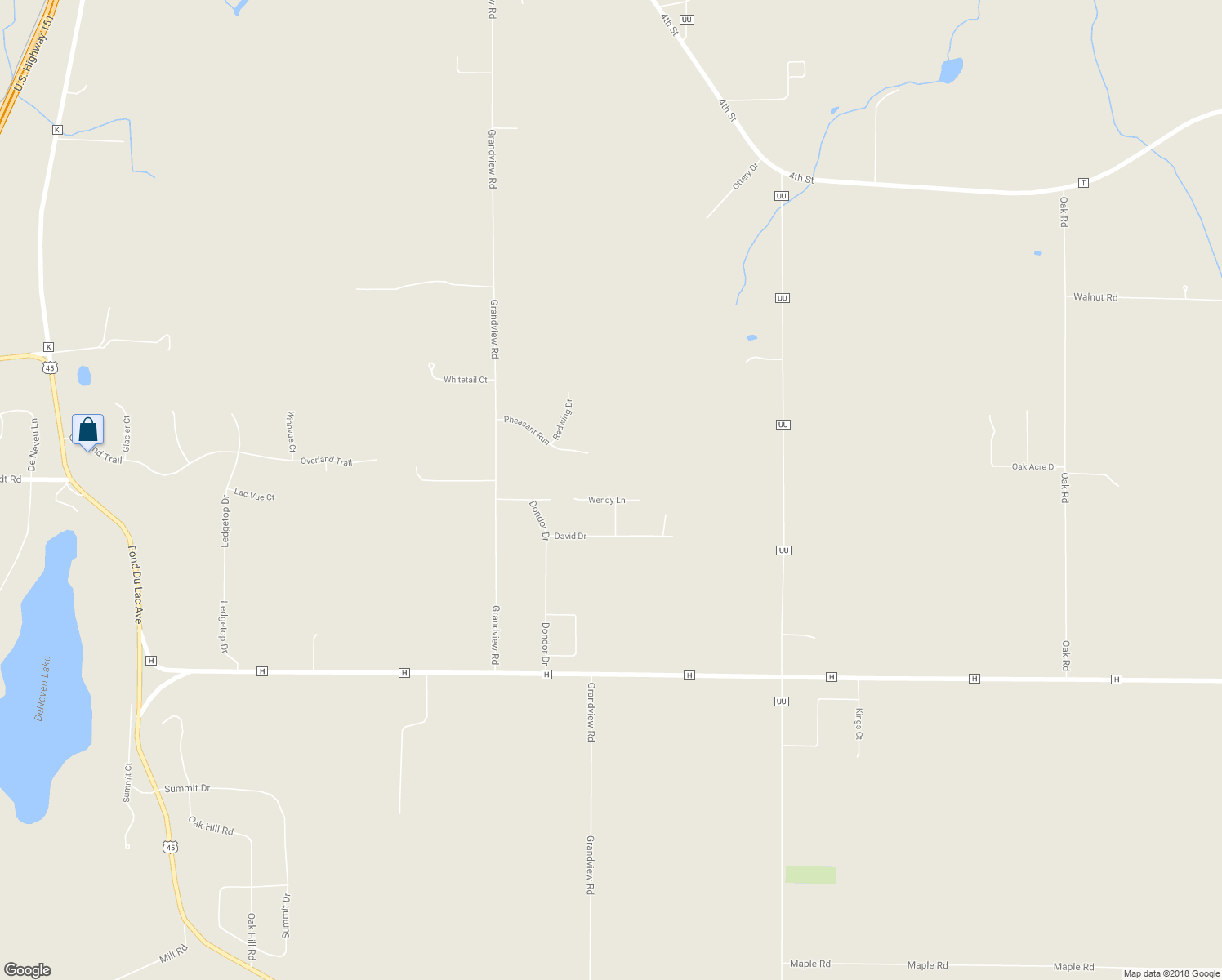 map of restaurants, bars, coffee shops, grocery stores, and more near W4179 Wendy Lane in Fond du Lac