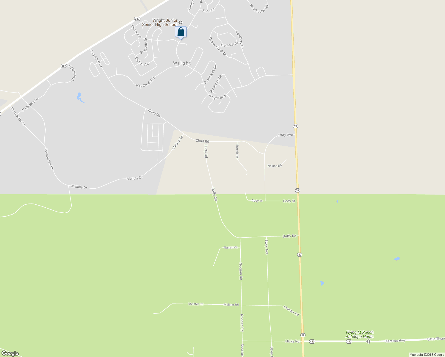 map of restaurants, bars, coffee shops, grocery stores, and more near 100 Duffy Road in Gillette